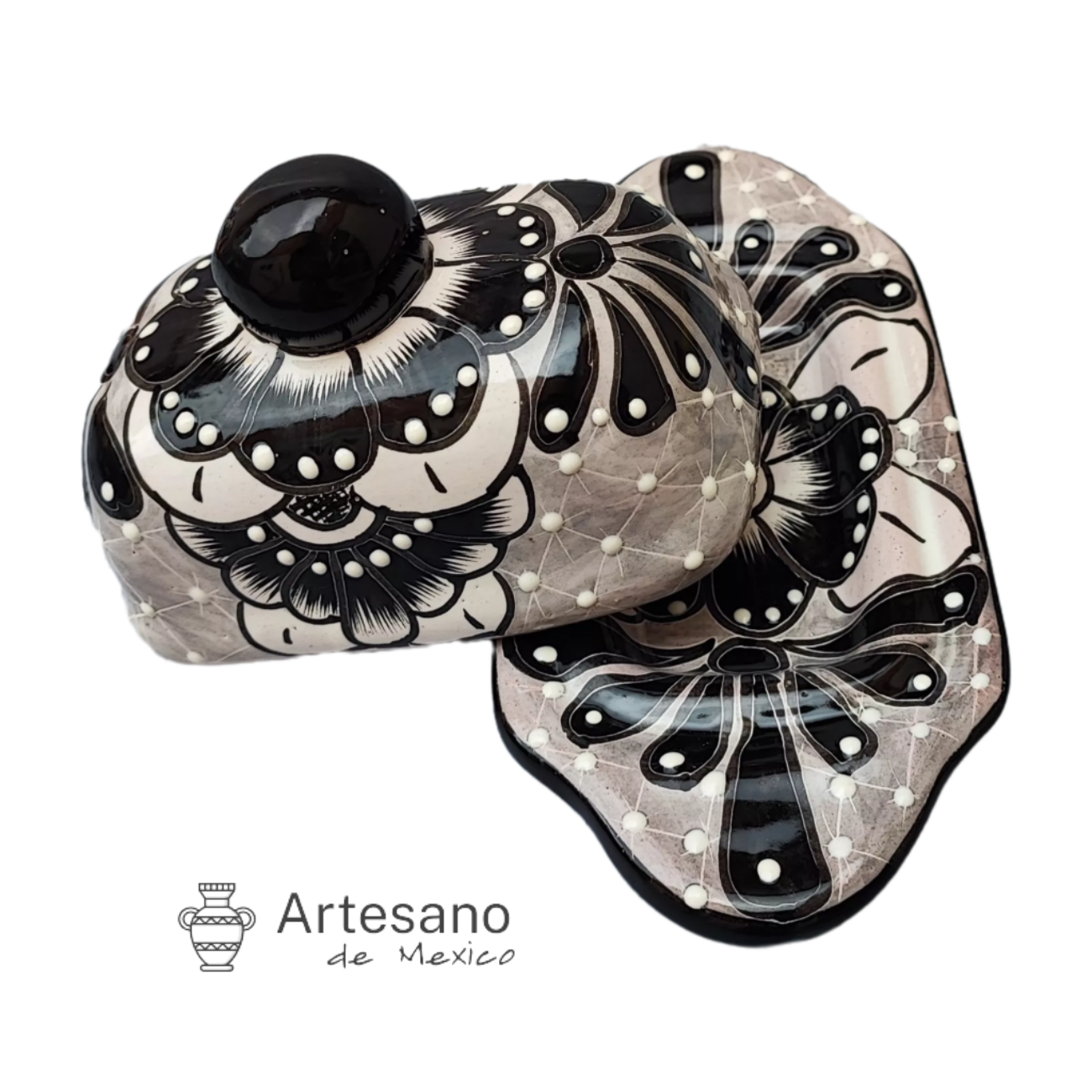 Talavera-style butter dish with lid