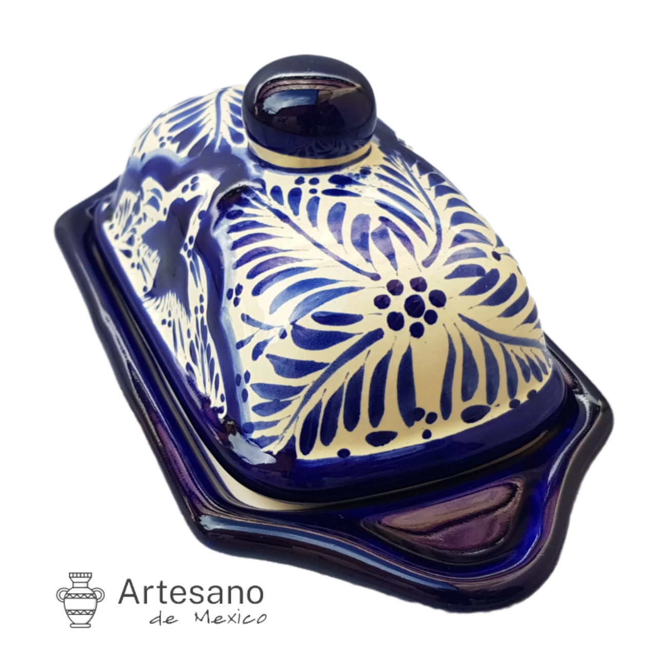 Talavera-style butter dish with lid