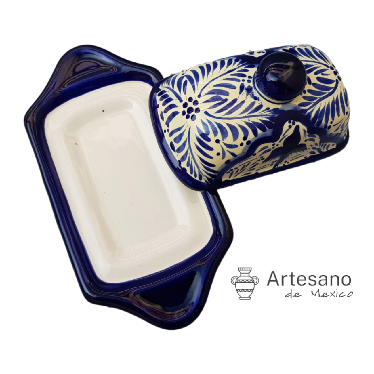 Talavera-style butter dish with lid