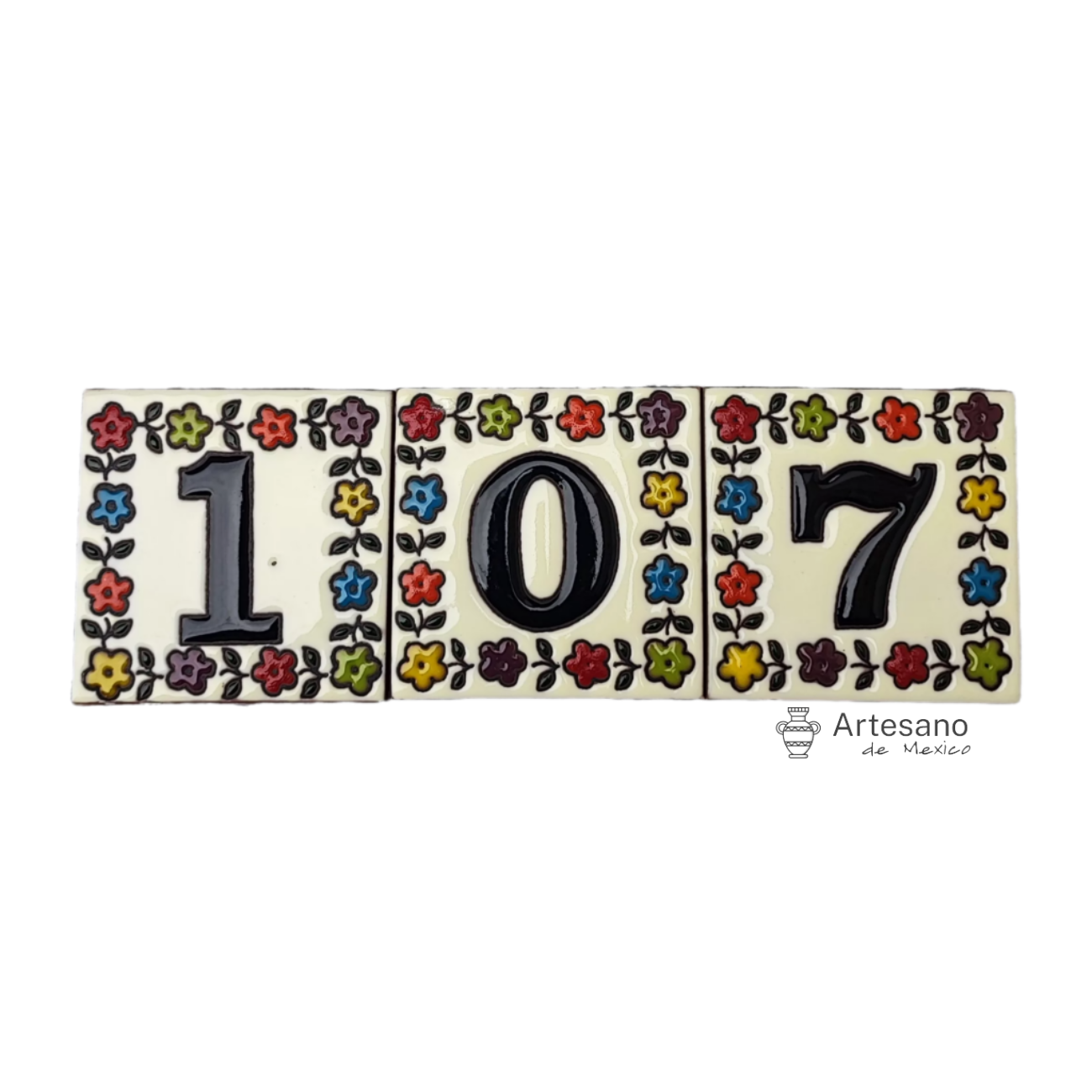 HAND-PAINTED MULTI COLOUR MEXICAN HOUSE NUMBER TILES