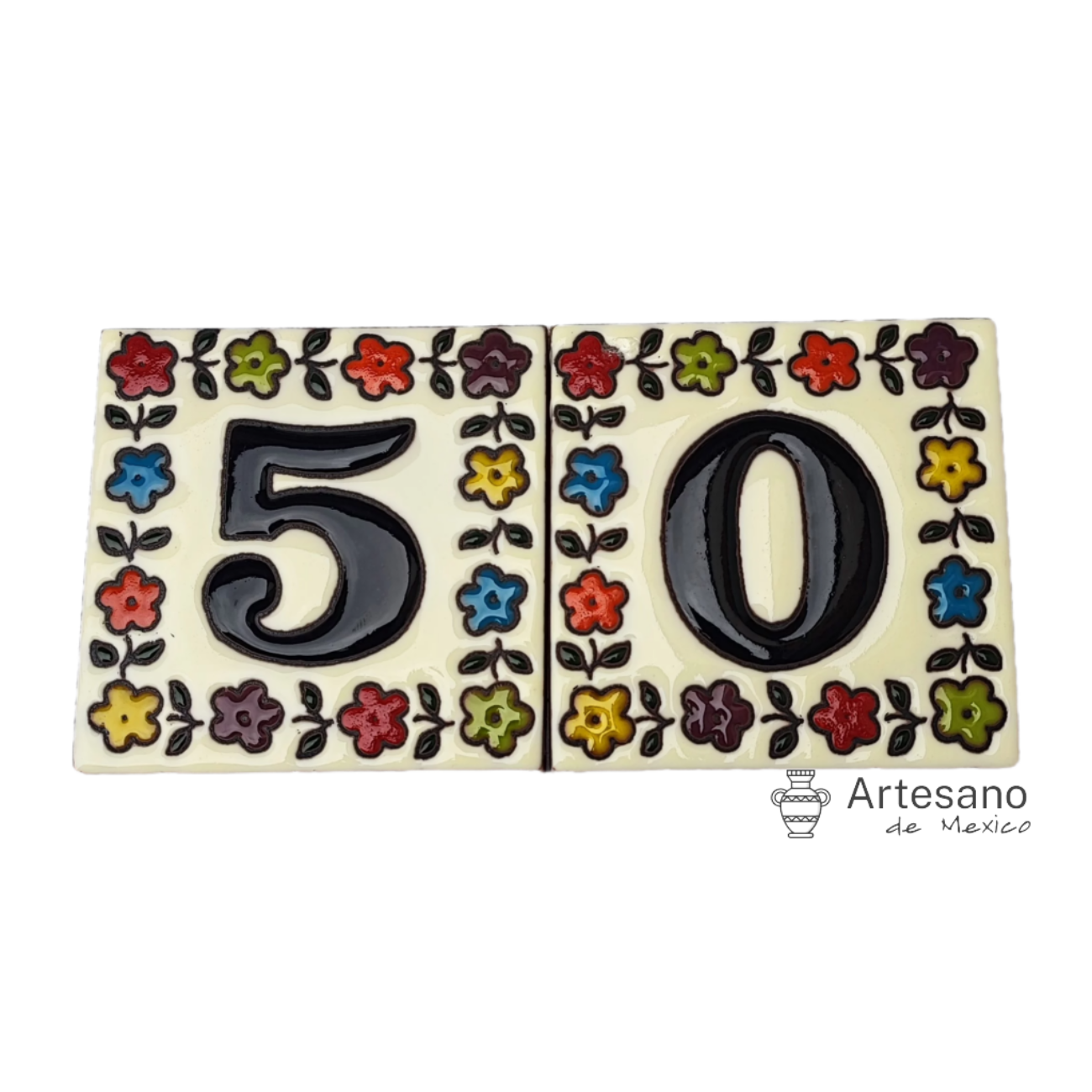 HAND-PAINTED MULTI COLOUR MEXICAN HOUSE NUMBER TILES