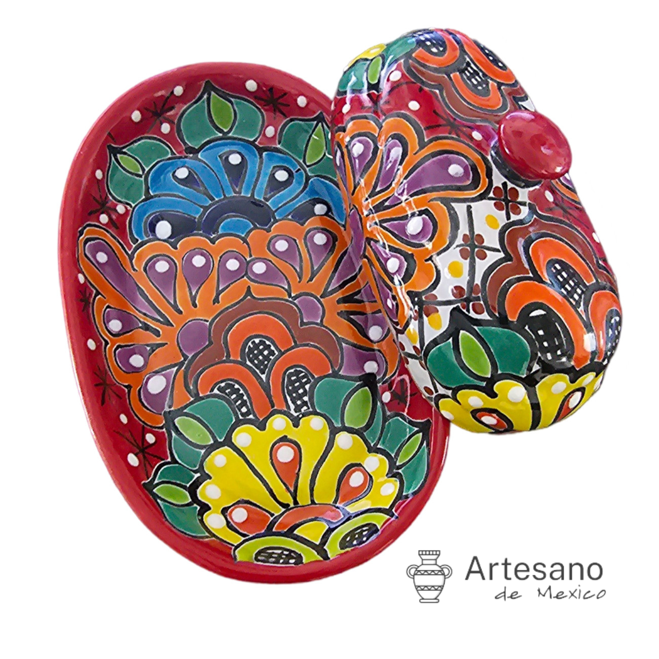 Talavera-style butter dish with lid