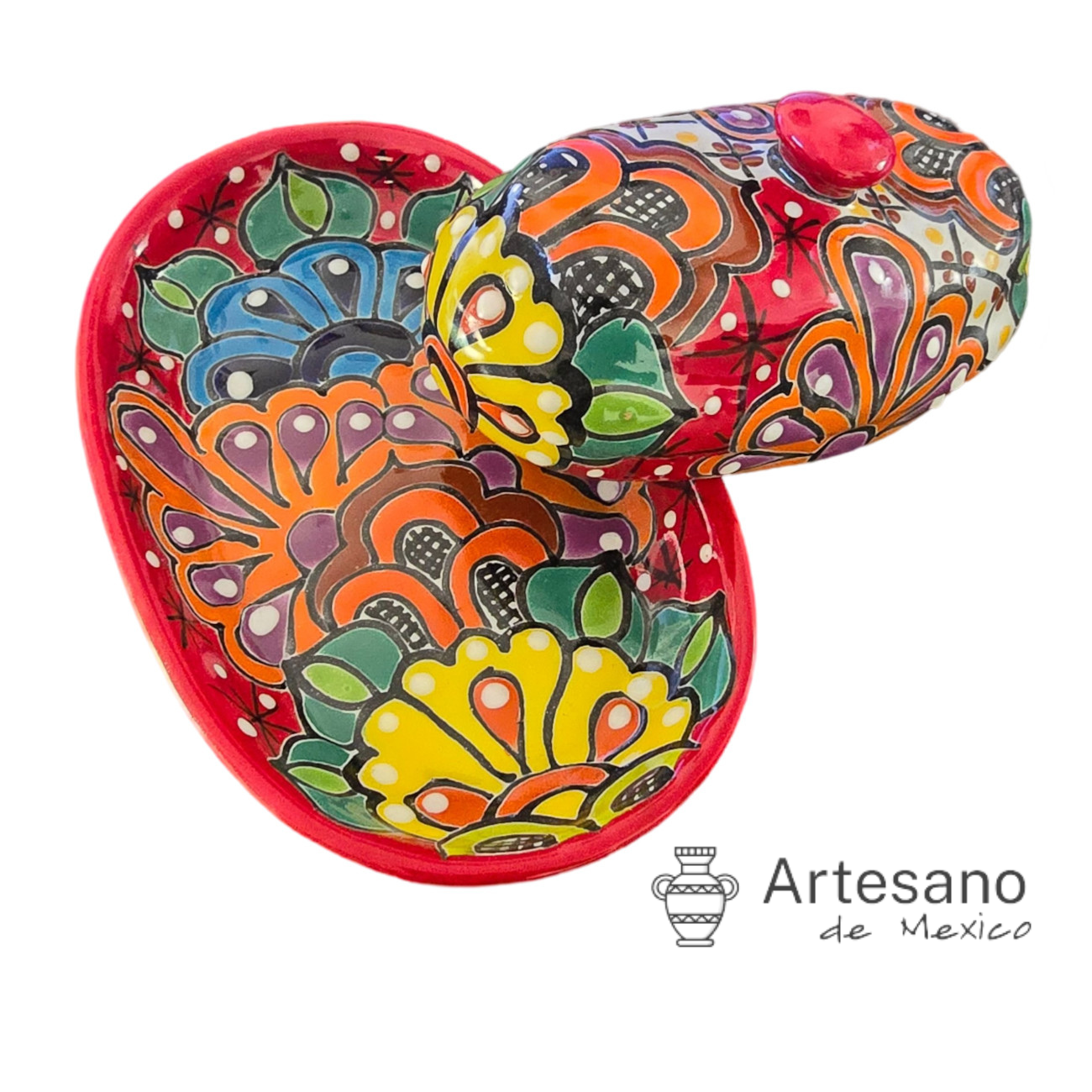 Talavera-style butter dish with lid