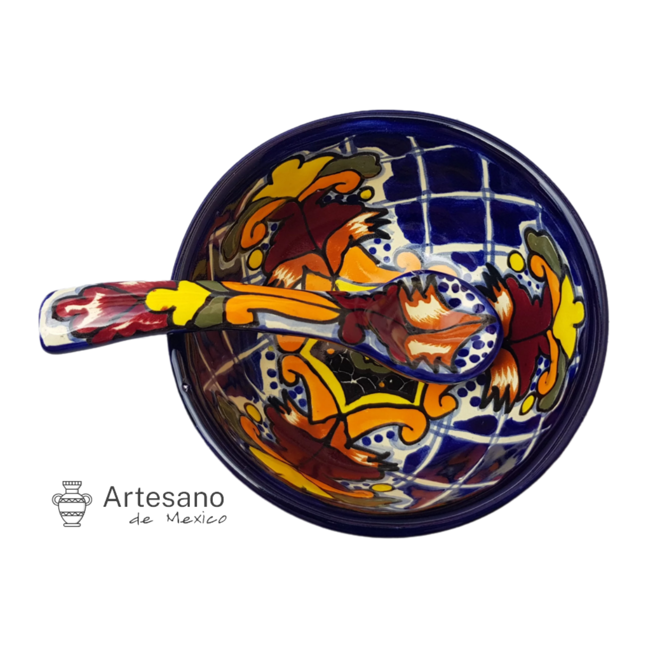 Talavera-style 3-legged salsa bowl with ladle
