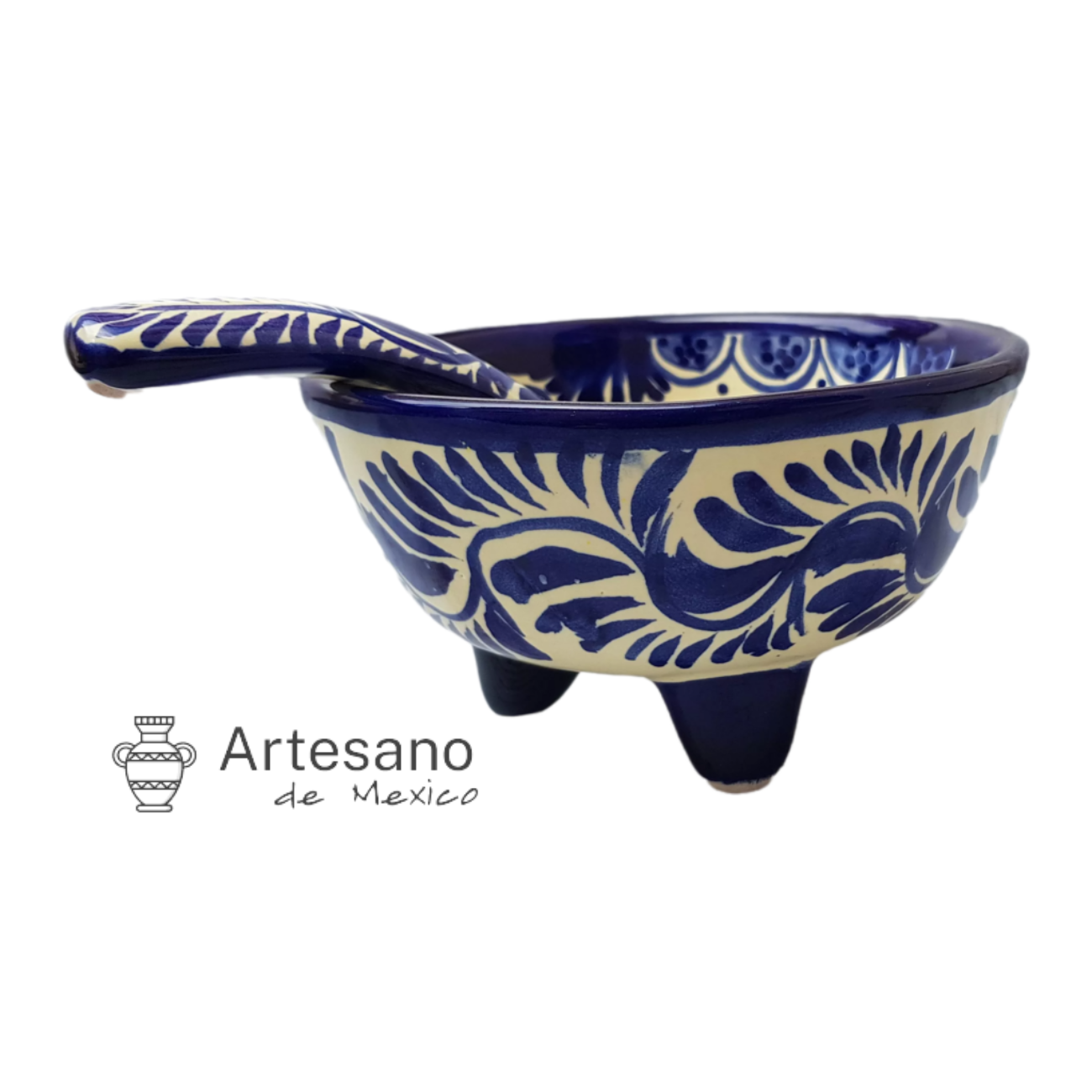Talavera-style 3-legged salsa bowl with ladle
