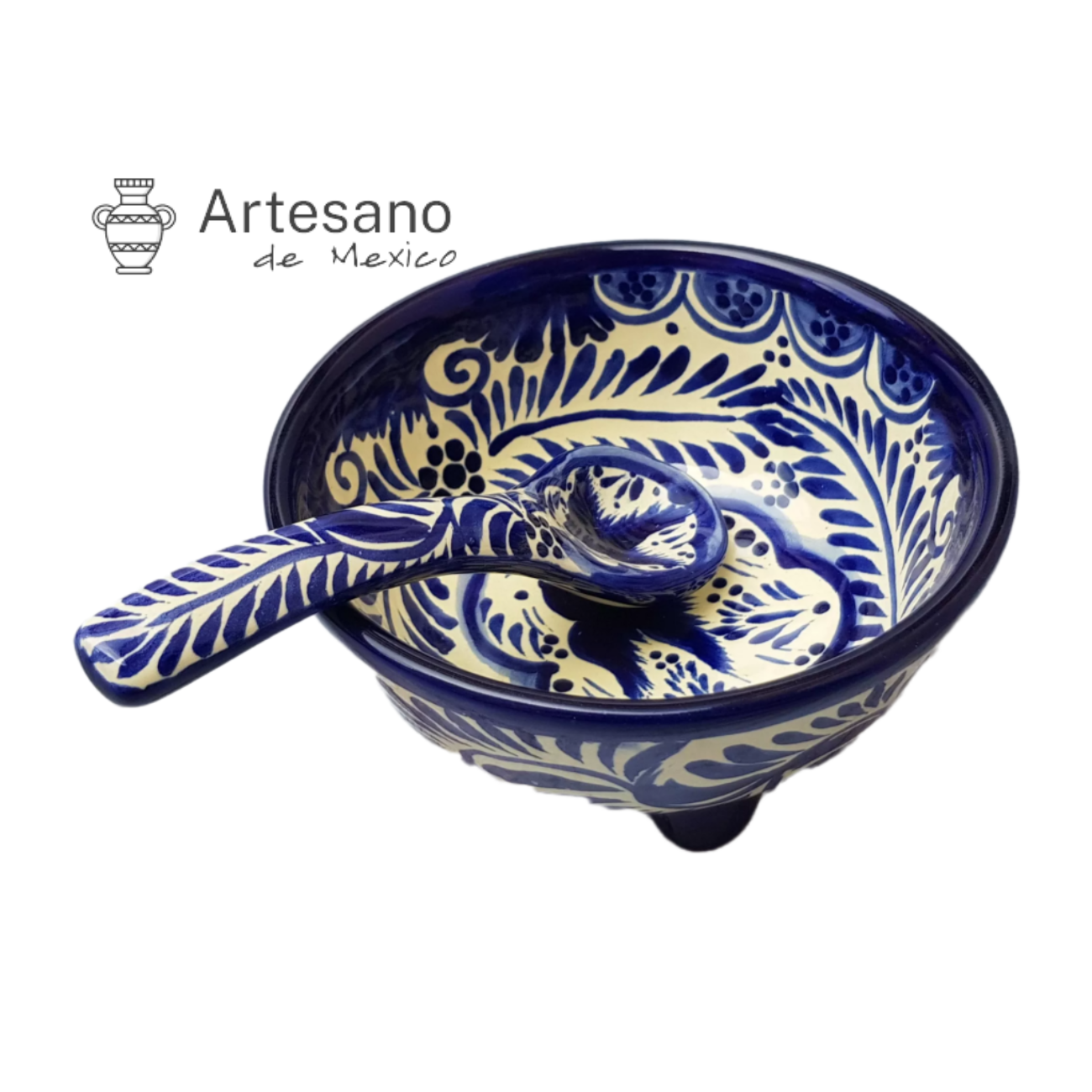 Talavera-style 3-legged salsa bowl with ladle