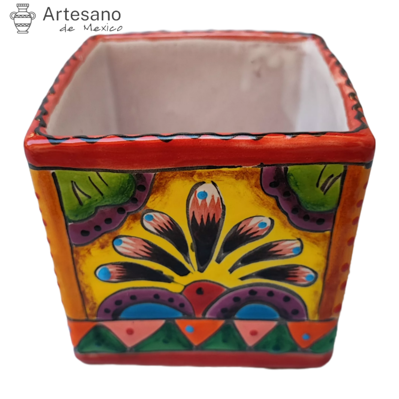 Talavera - style Square mini flower pot
