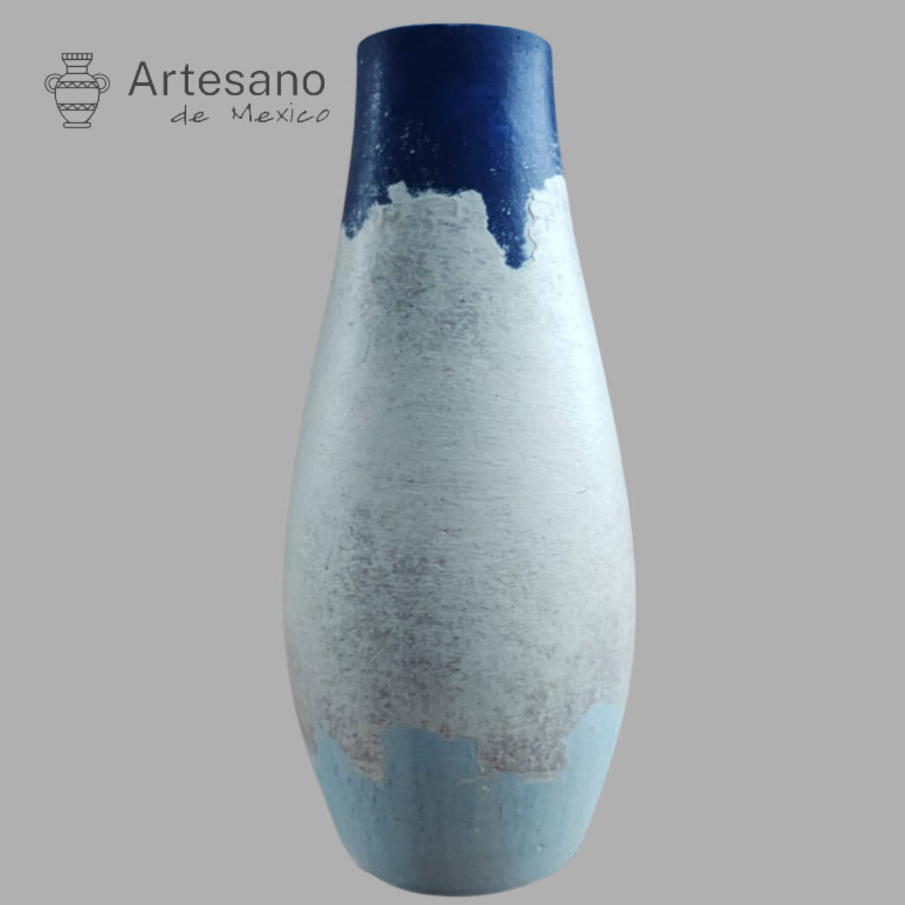 Mexican Hand Made Hand Painted Vase Blue White