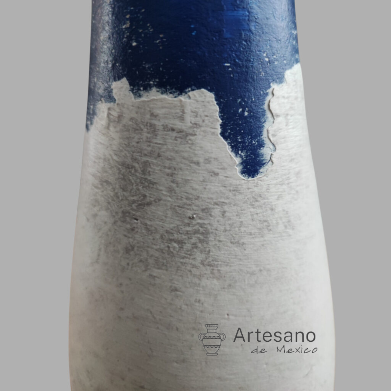 Mexican Hand Made Hand Painted Vase Blue White