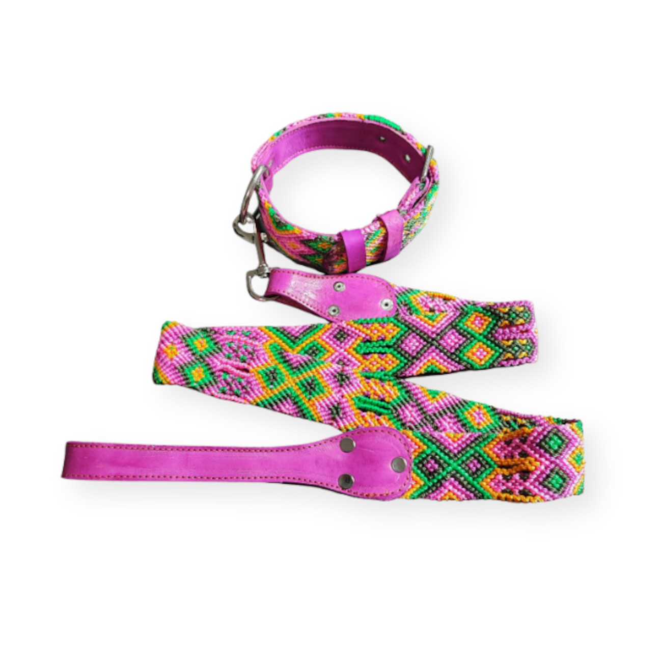 Authentic Mexican hand-woven dog collar with leash