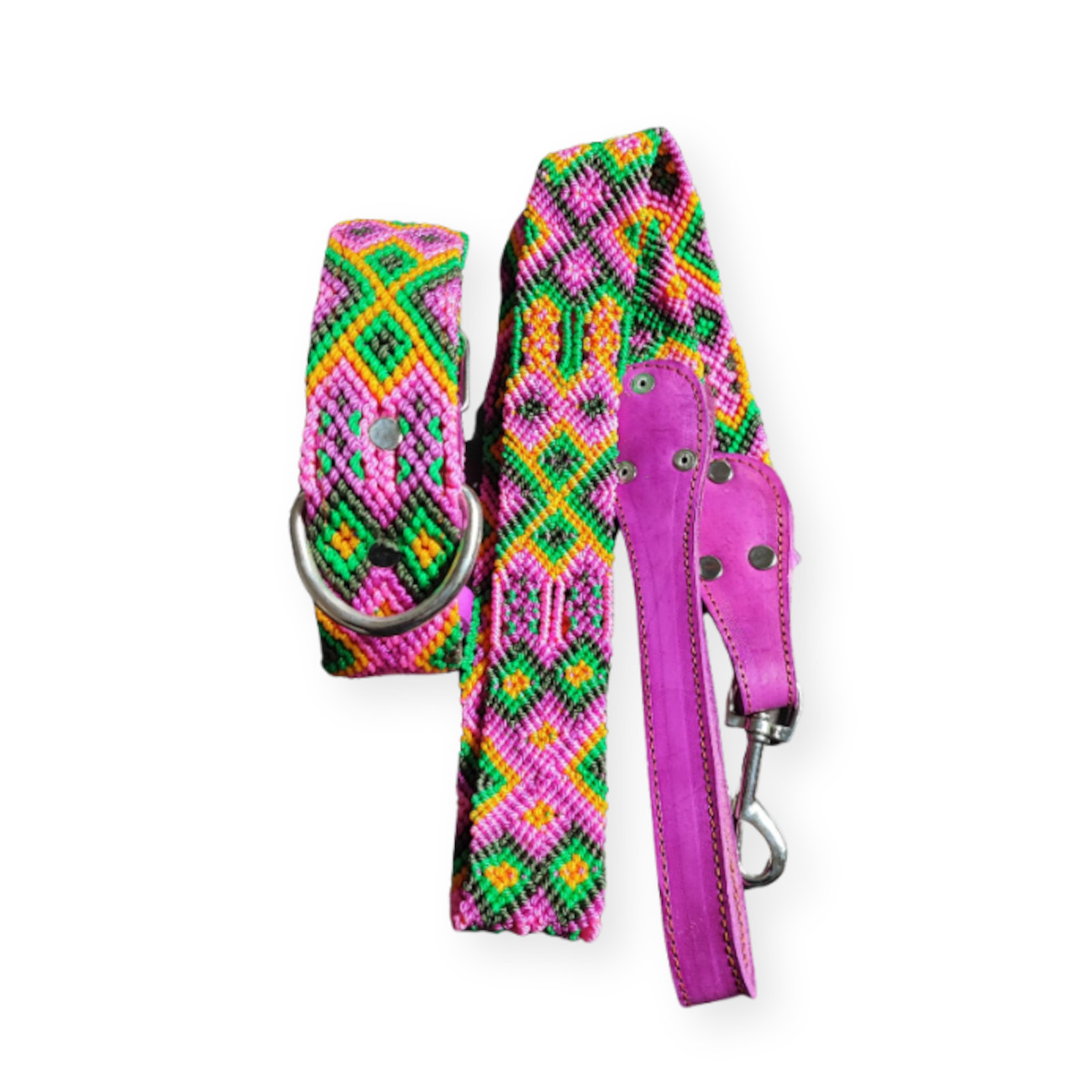 Authentic Mexican hand-woven dog collar with leash