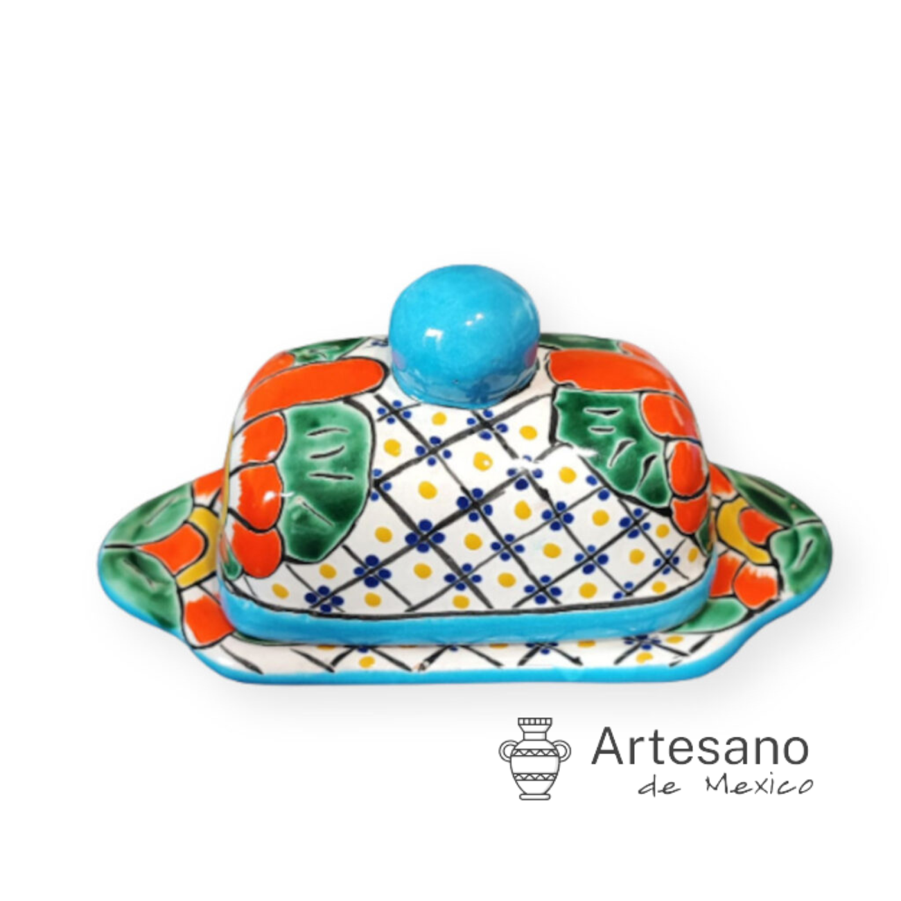 Talavera-style butter dish with lid