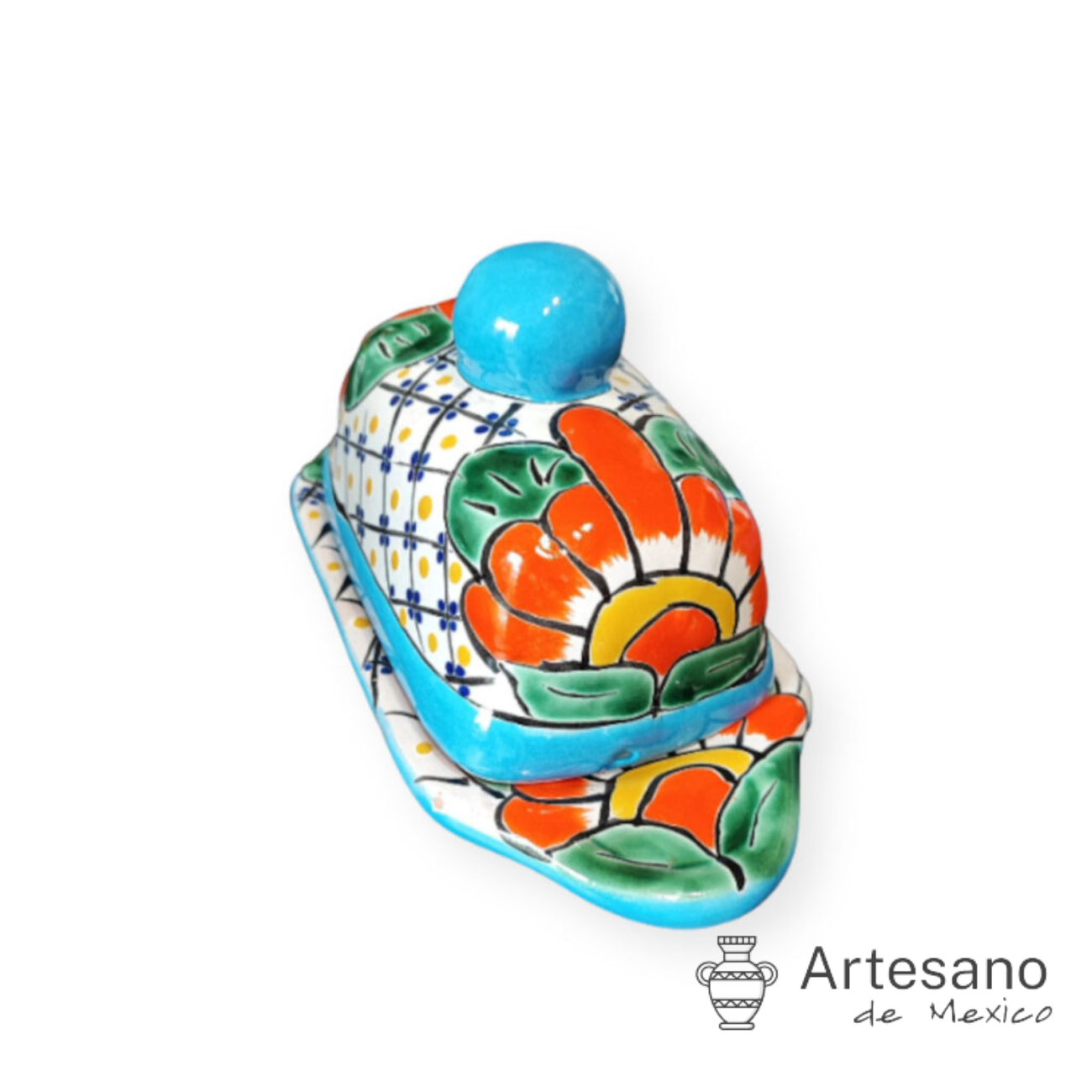 Talavera-style butter dish with lid
