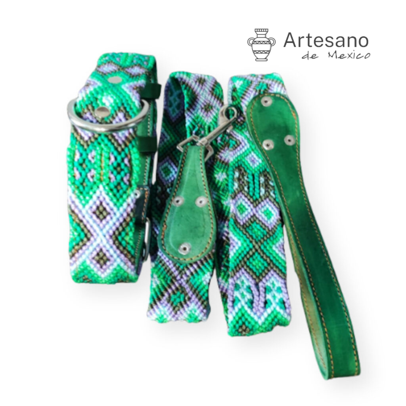 Authentic Mexican hand-woven dog collar with leash