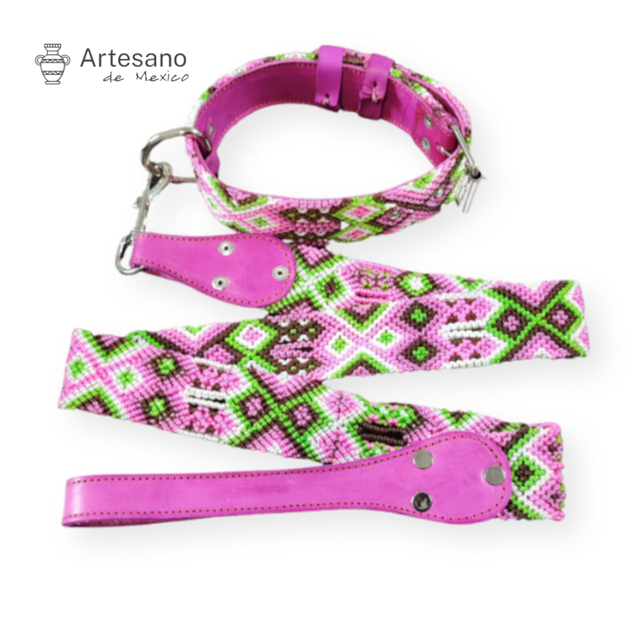 Authentic Mexican hand-woven dog collar with leash