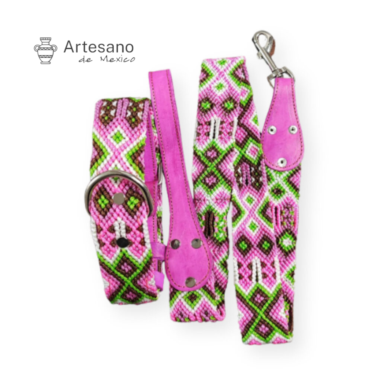 Authentic Mexican hand-woven dog collar with leash