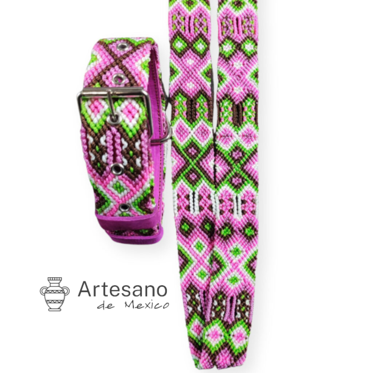 Authentic Mexican hand-woven dog collar with leash