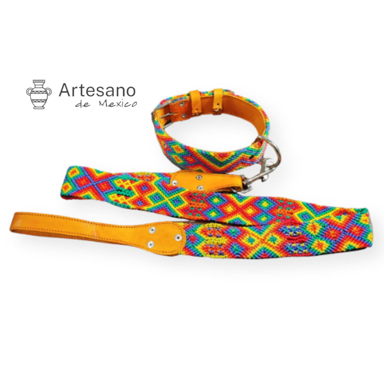 Authentic Mexican hand-woven dog collar with leash