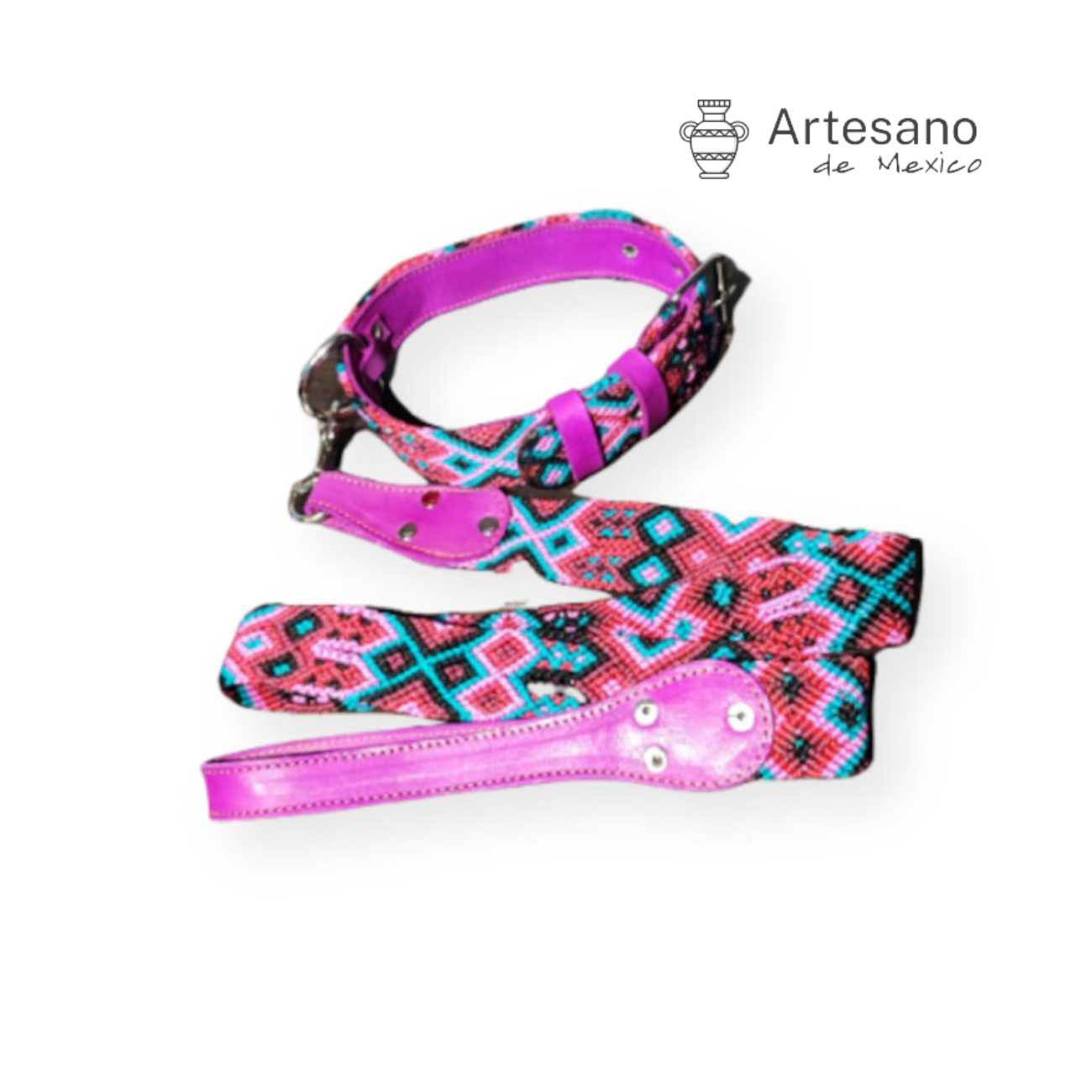 Authentic Mexican hand-woven dog collar with leash