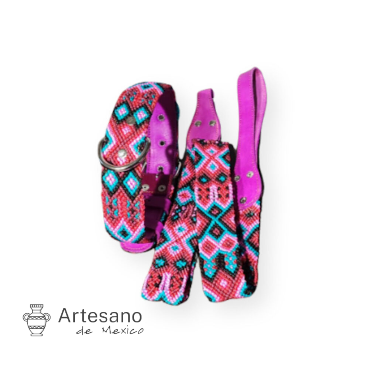 Authentic Mexican hand-woven dog collar with leash