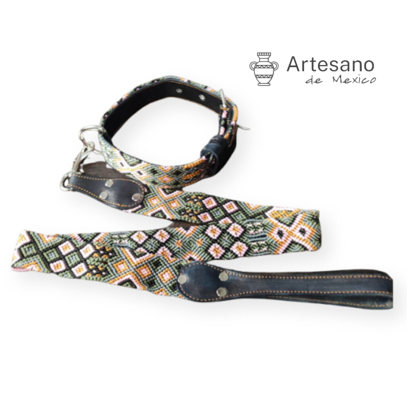 Authentic Mexican hand-woven dog collar with leash