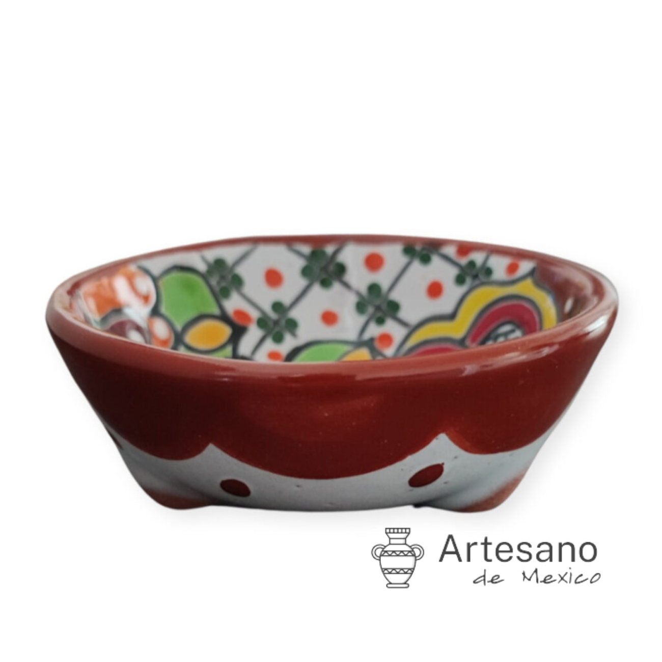 Talavera-style 3-legged mini salsa bowl
