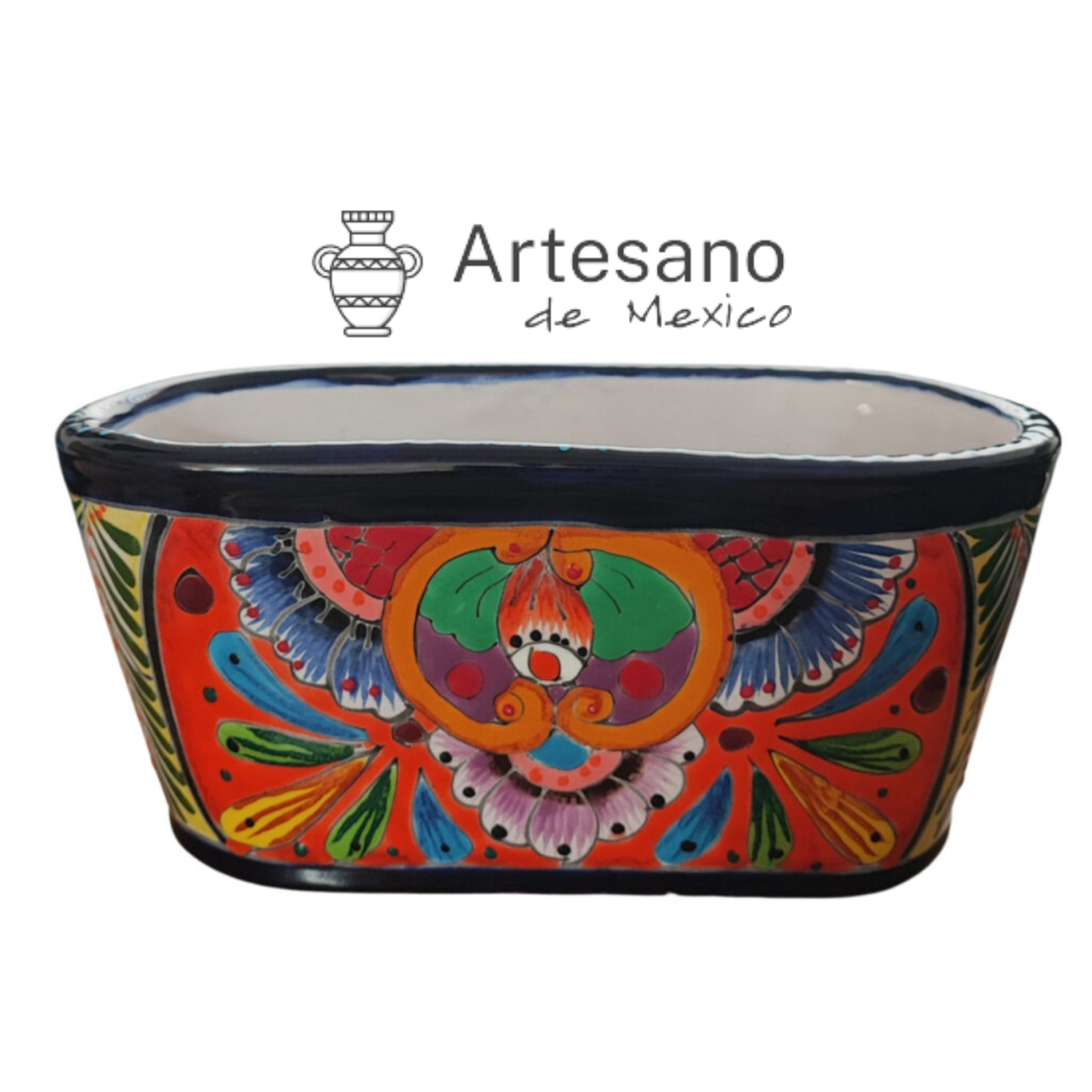 Talavera - style Oval Flower Pot