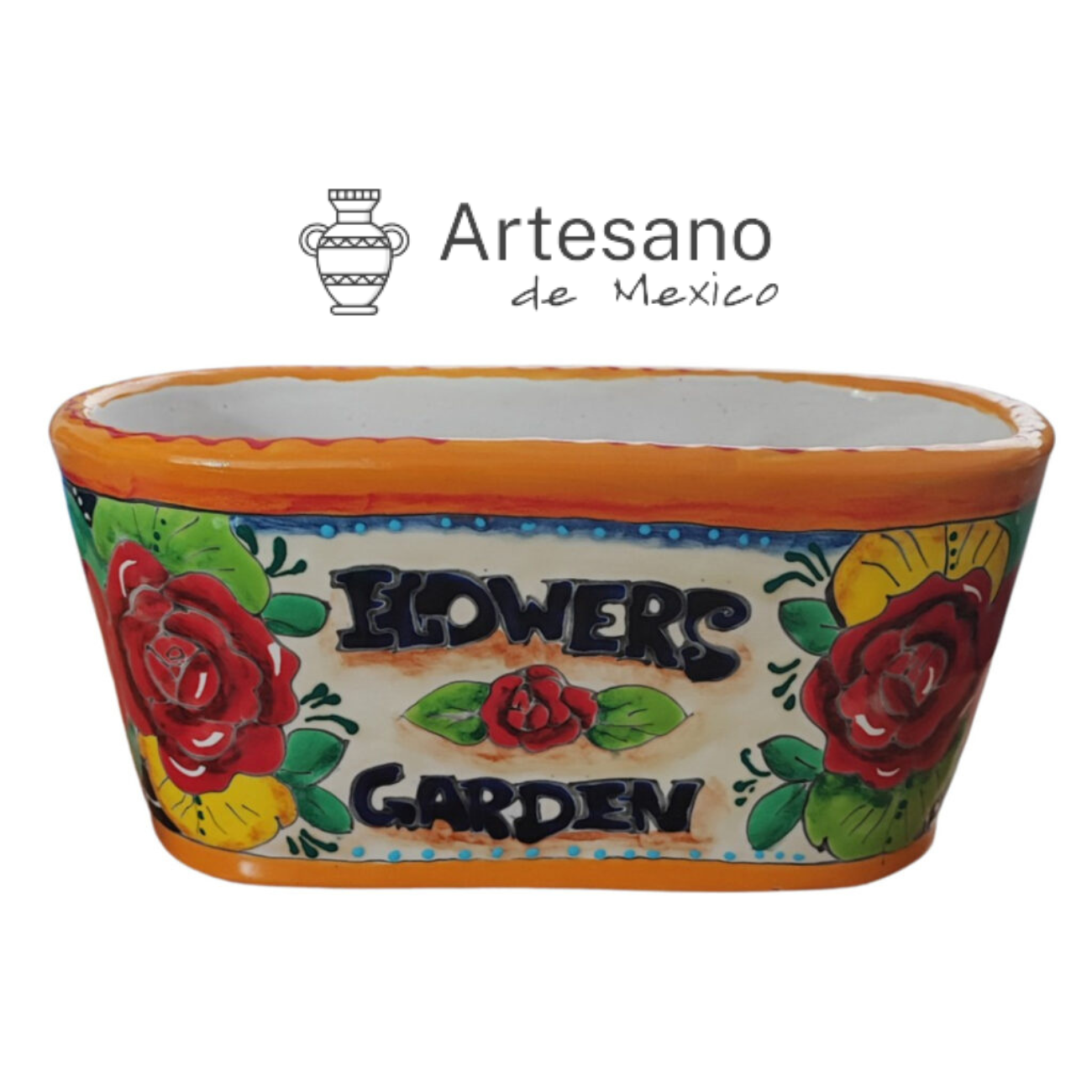 Talavera - style Oval Flower Pot