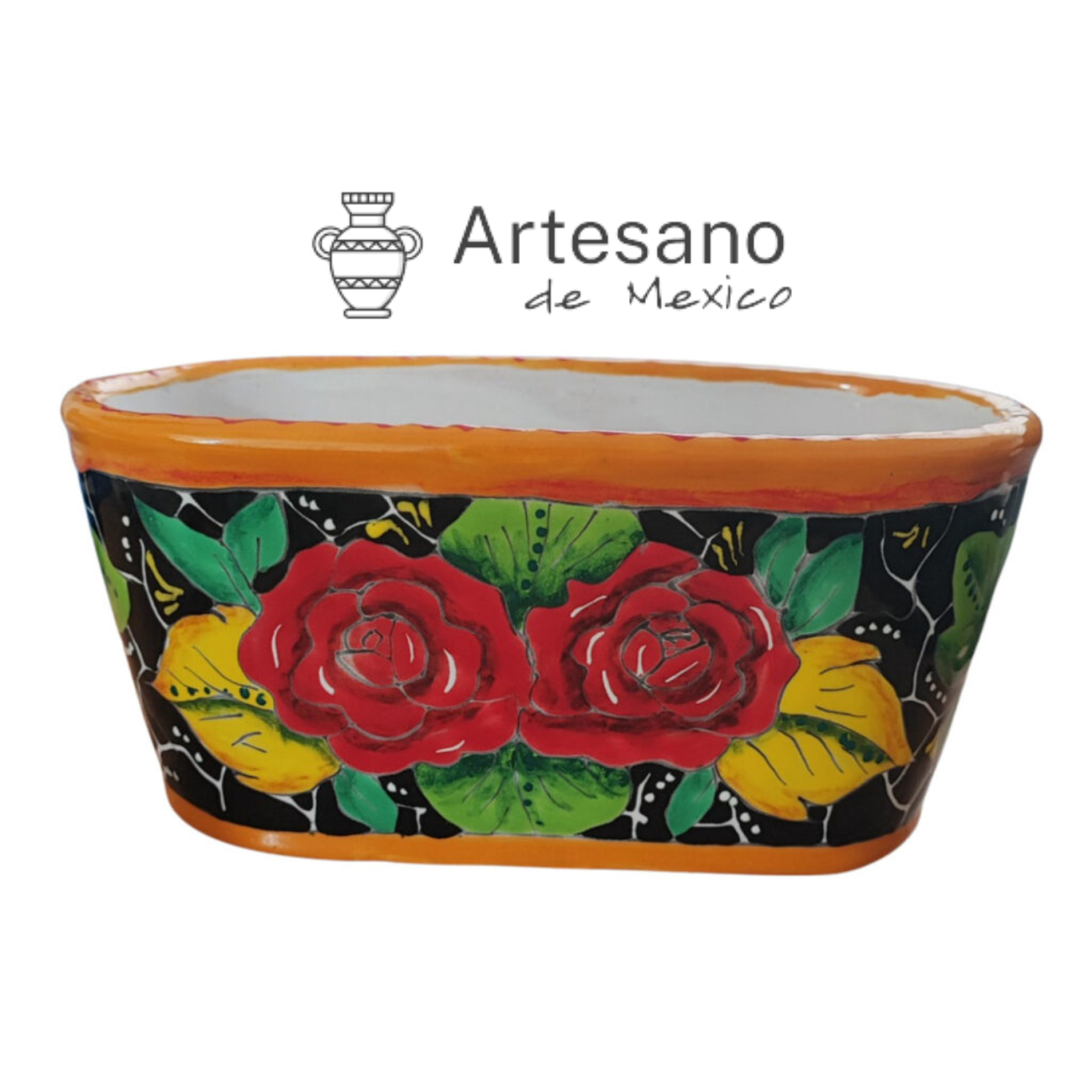 Talavera - style Oval Flower Pot