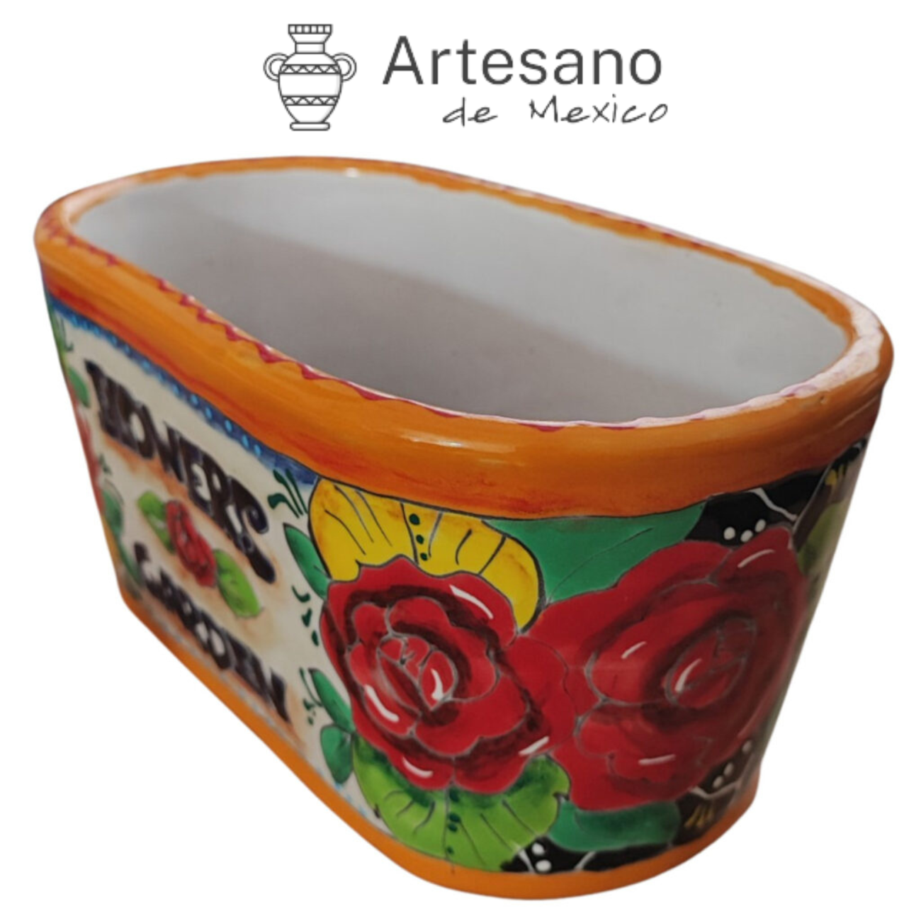 Talavera - style Oval Flower Pot