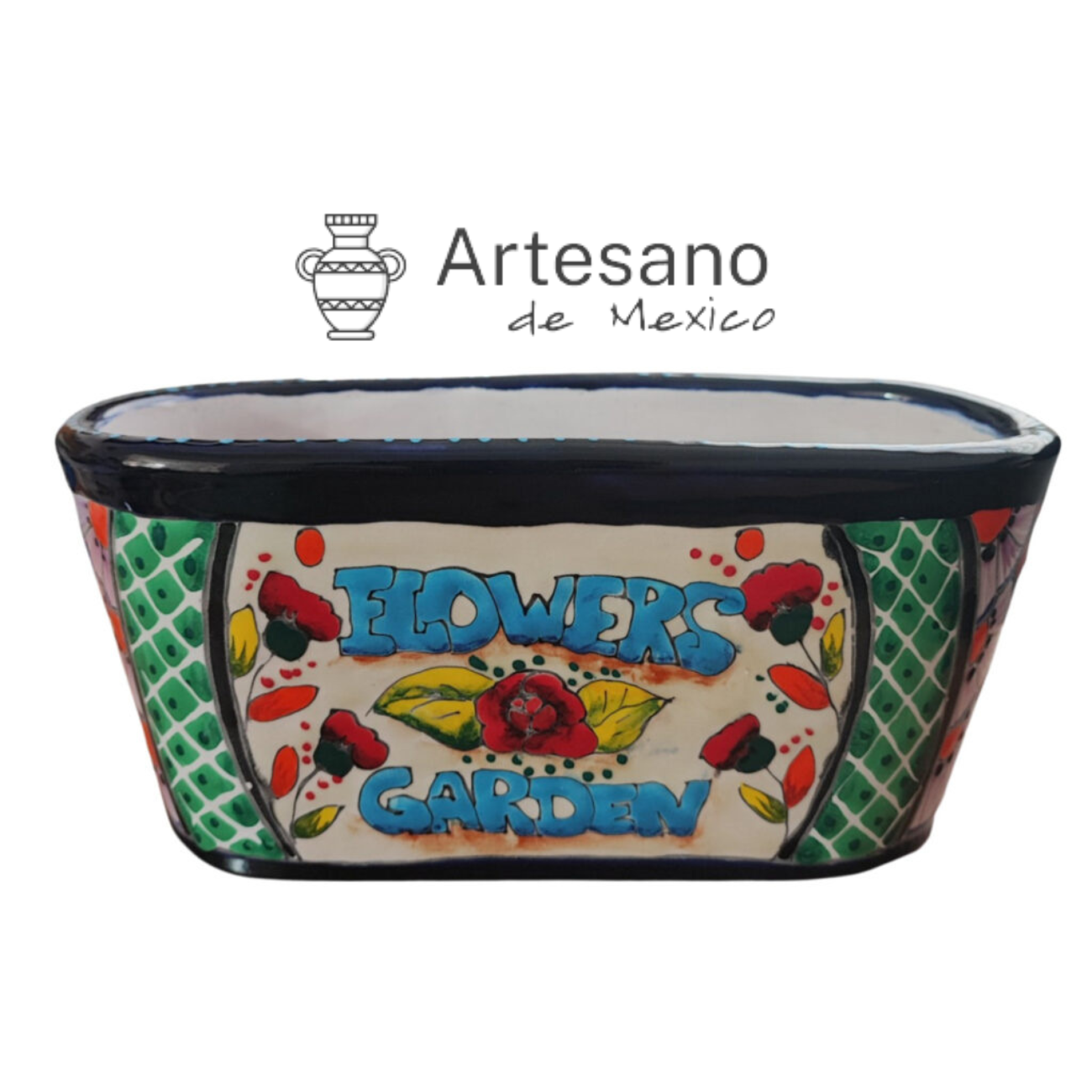 Talavera - style Oval Flower Pot