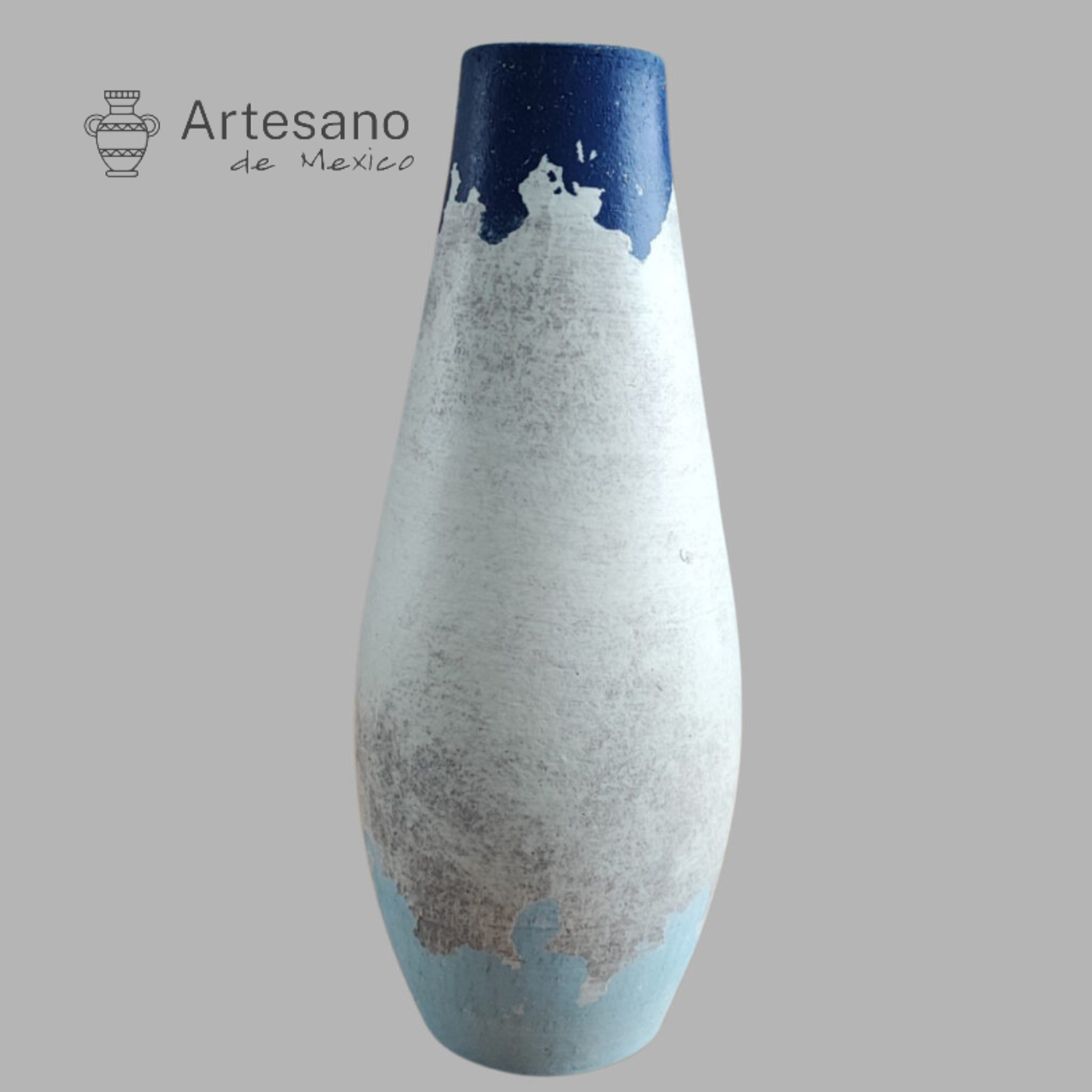 Mexican Hand Made Hand Painted Vase Blue White