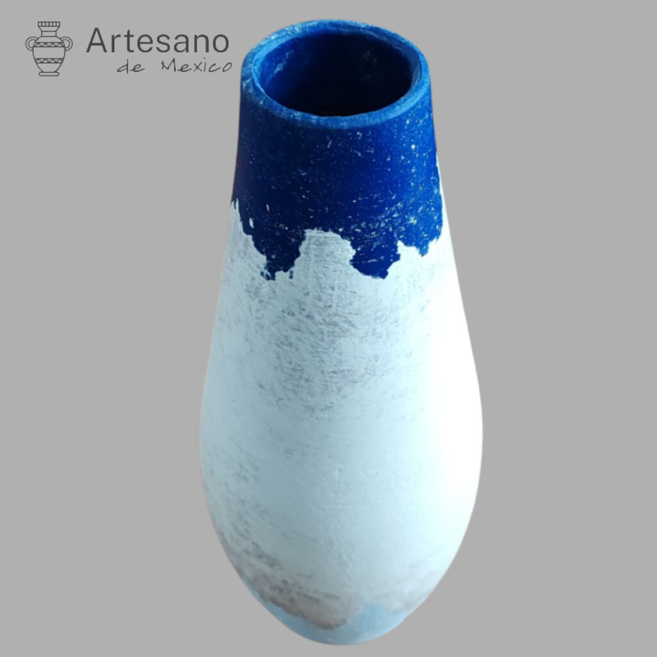 Mexican Hand Made Hand Painted Vase Blue White