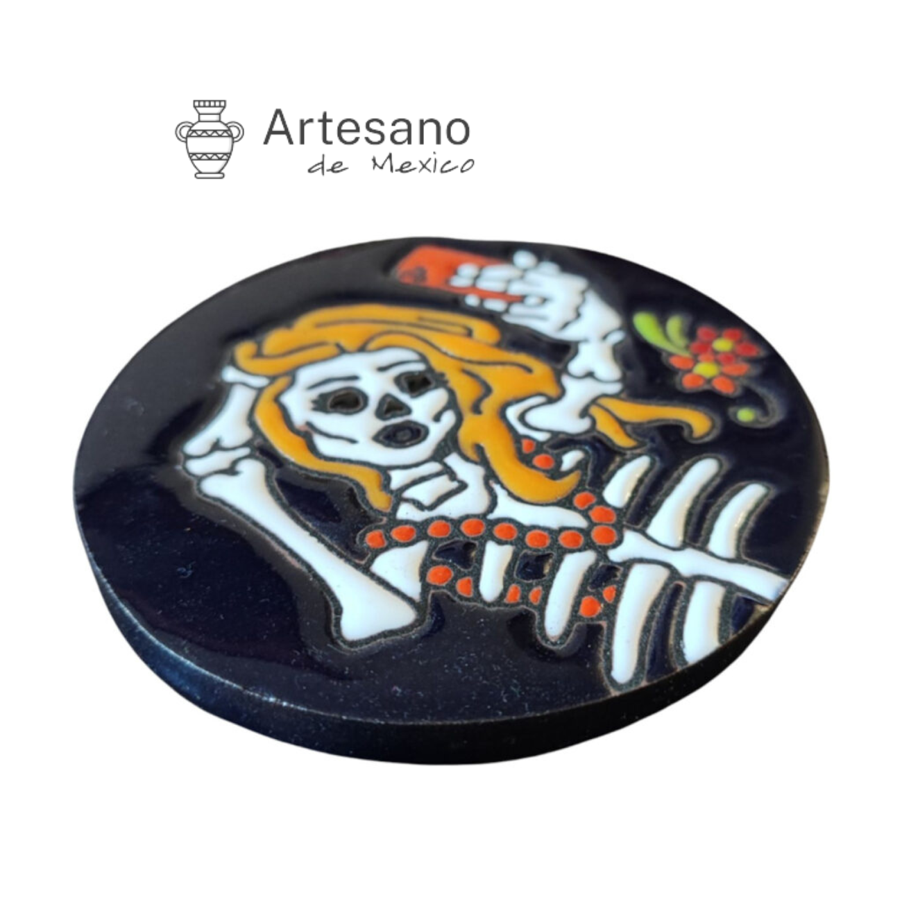 TRADITIONAL MEXICAN HAND-PAINTED CERAMIC SKELETON SELFIE COASTER