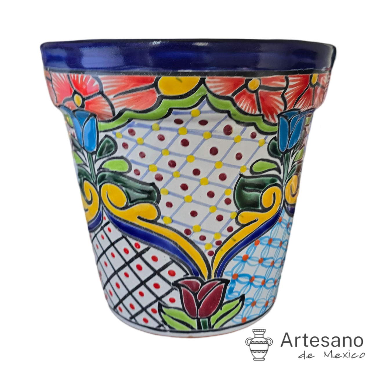 Talavera - style conica flower pot