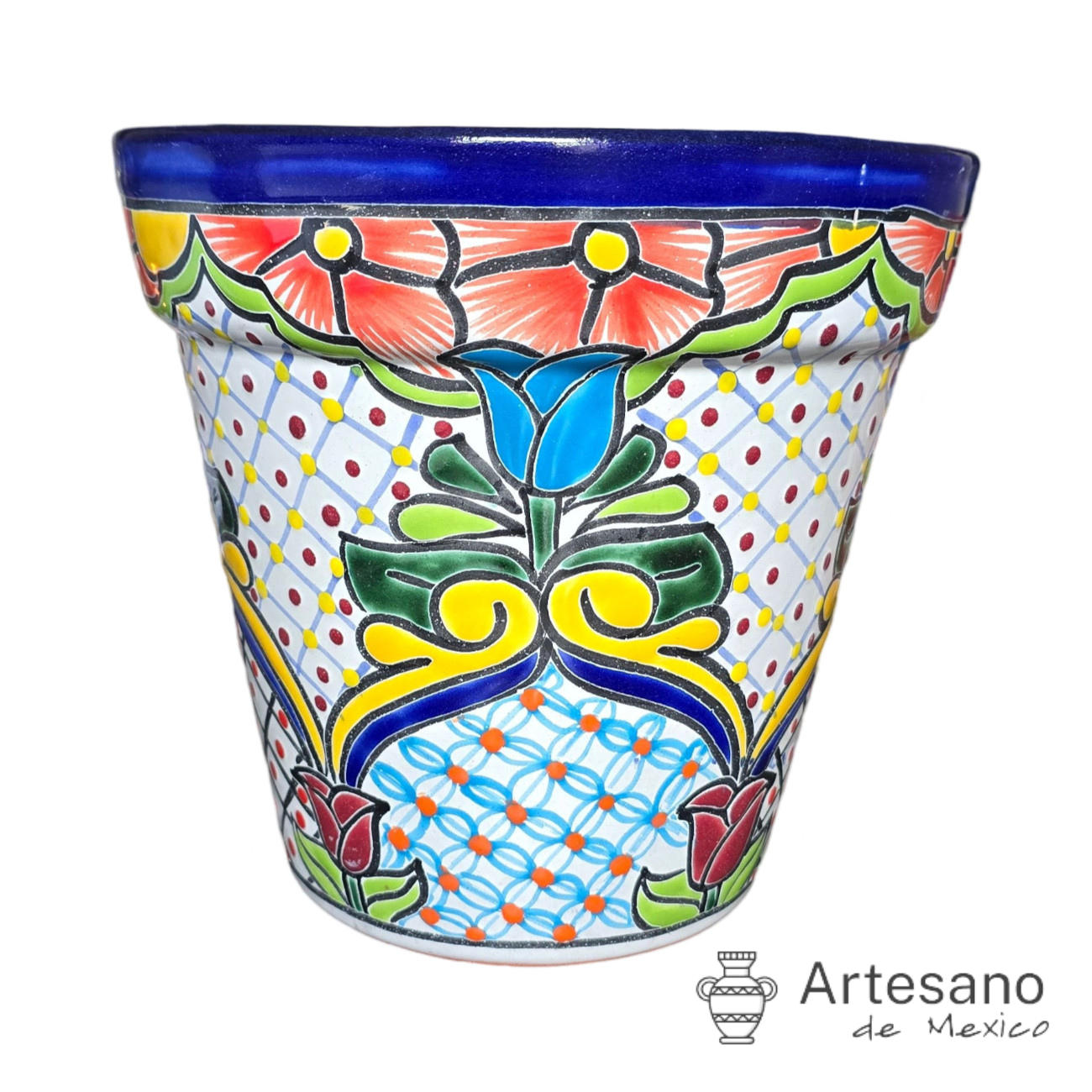 Talavera - style conica flower pot
