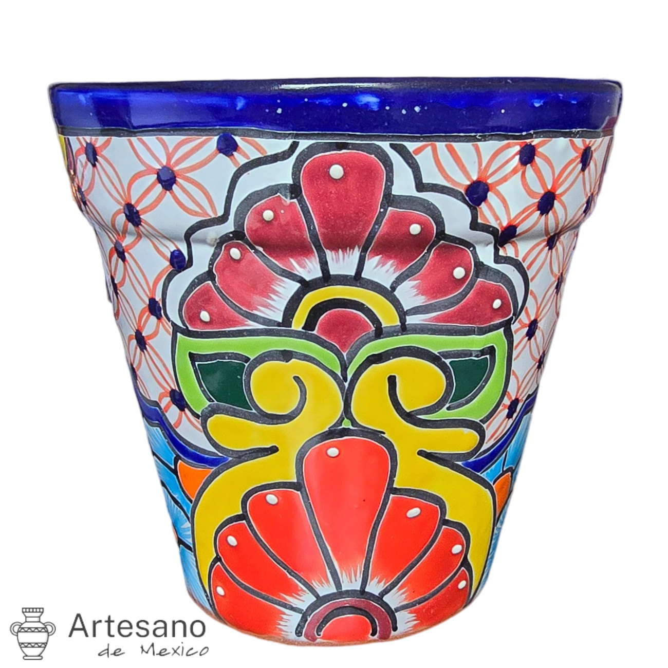 Talavera - style conica flower pot