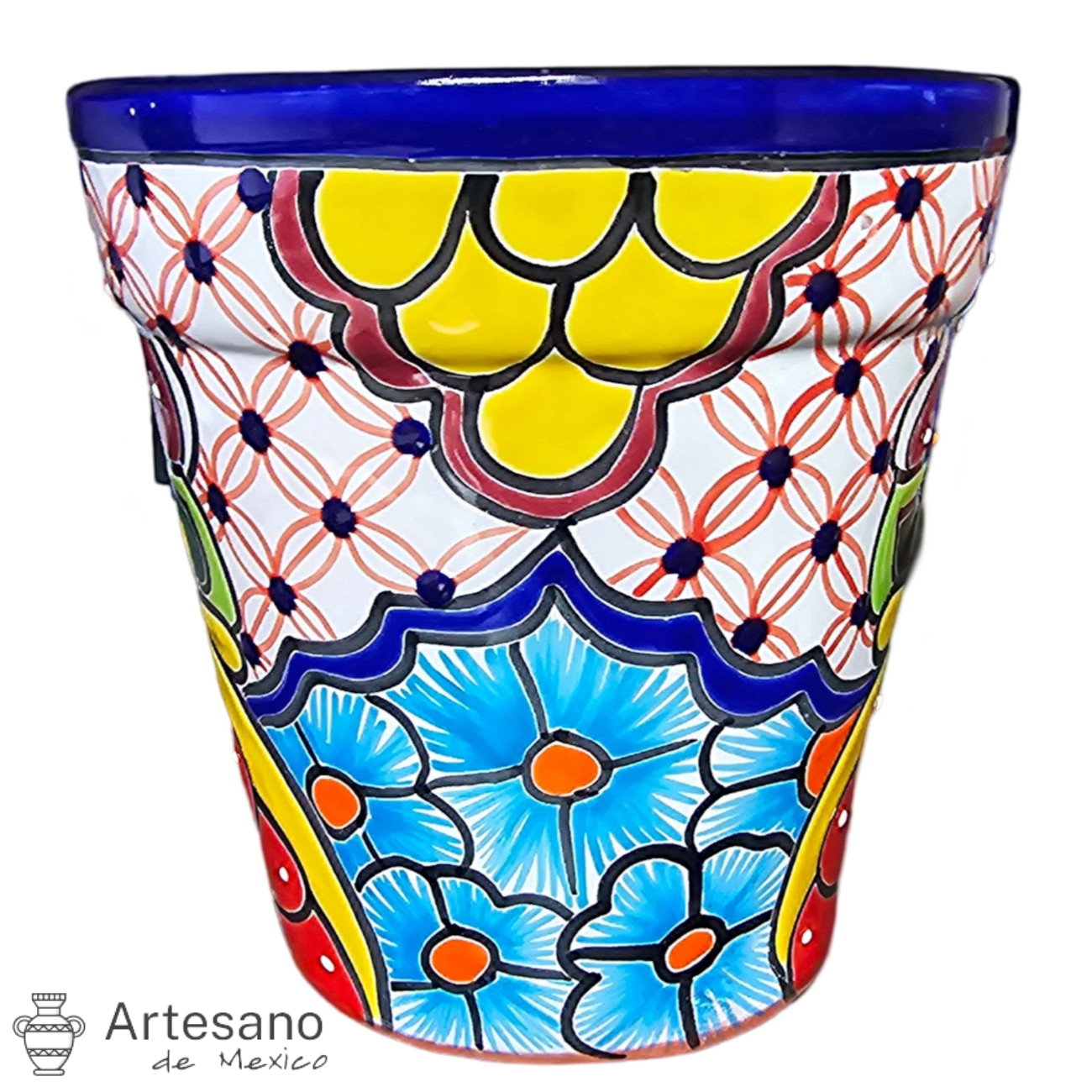 Talavera - style conica flower pot