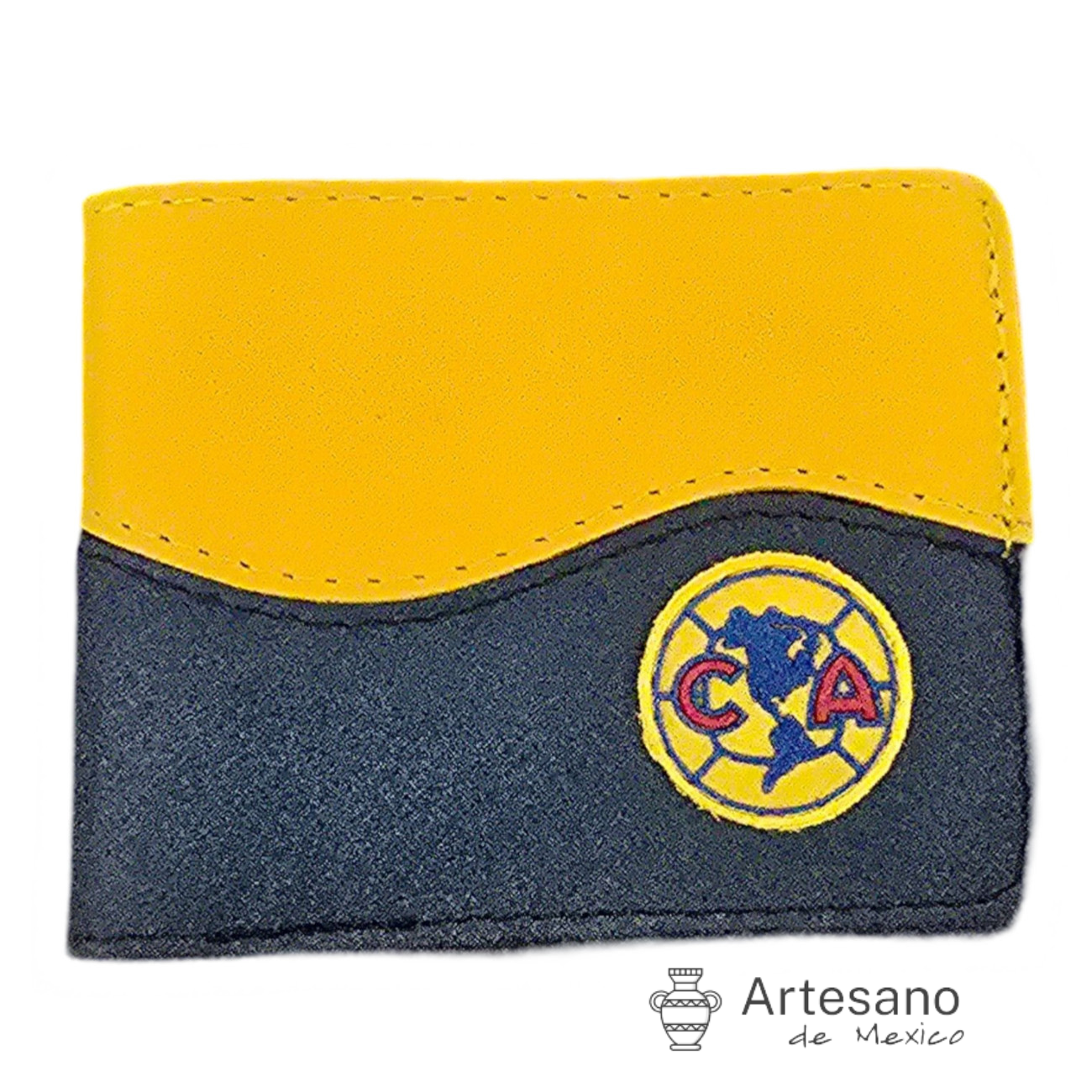 Authentic handmade yellow blue leather wallet Club América