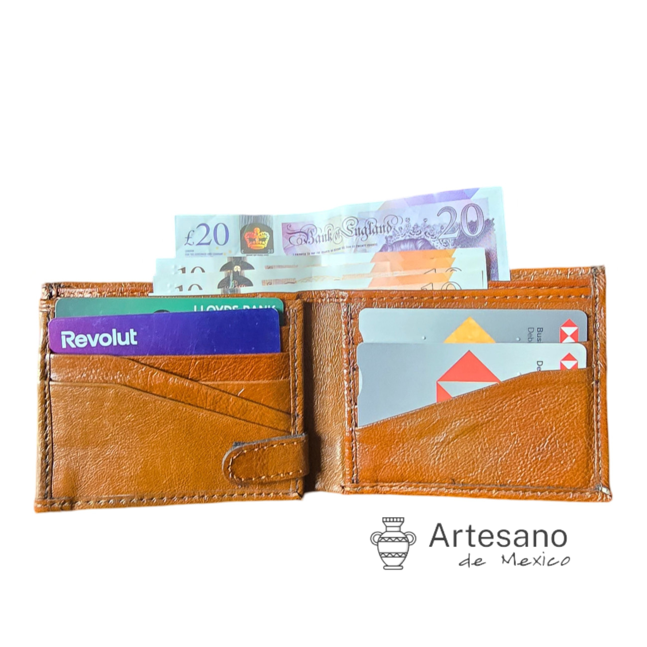 Authentic handmade light brown leather wallet
