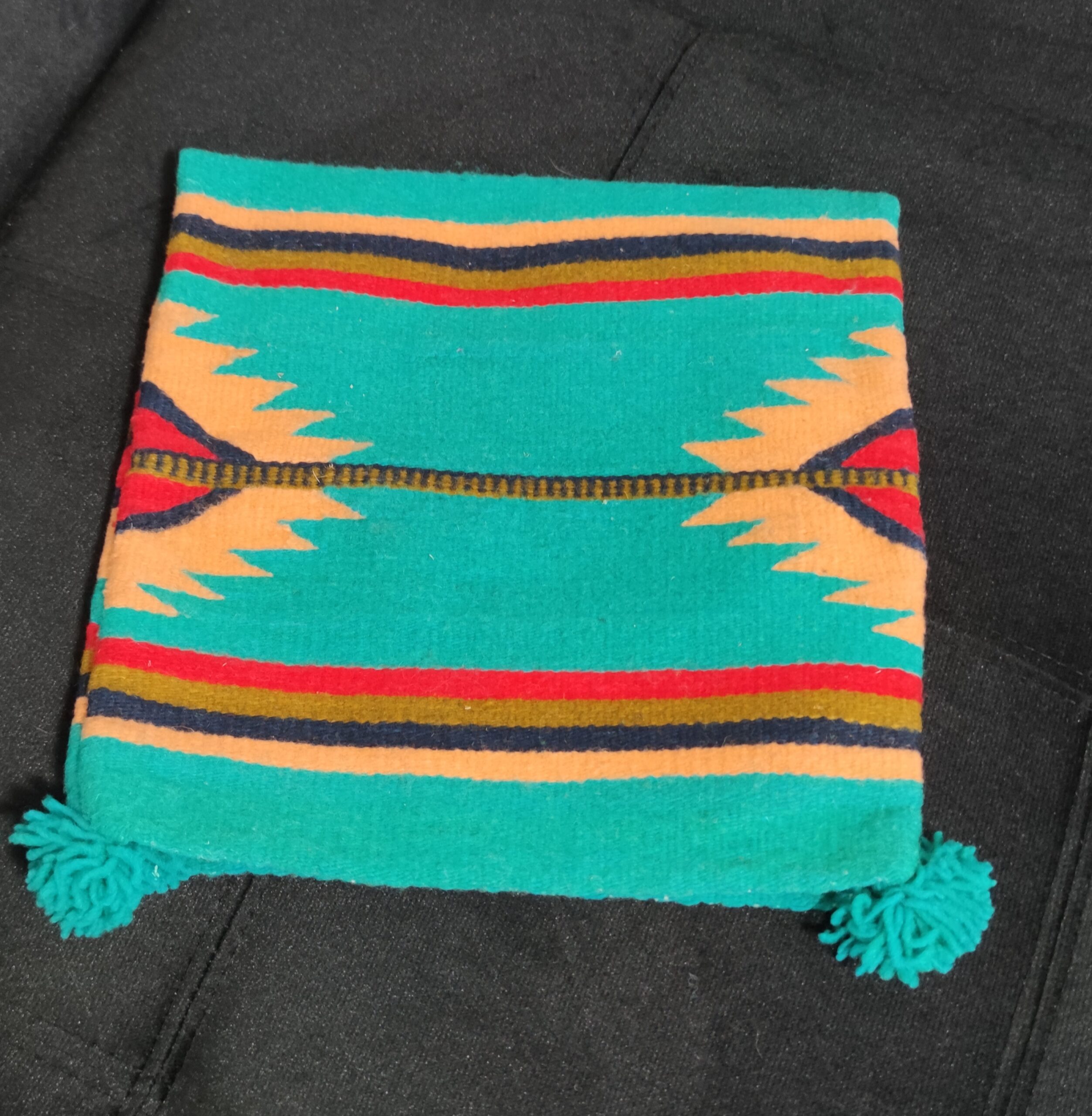 Authentic Handwoven Mexican Pillowcase – Turquoise Green - Image 2