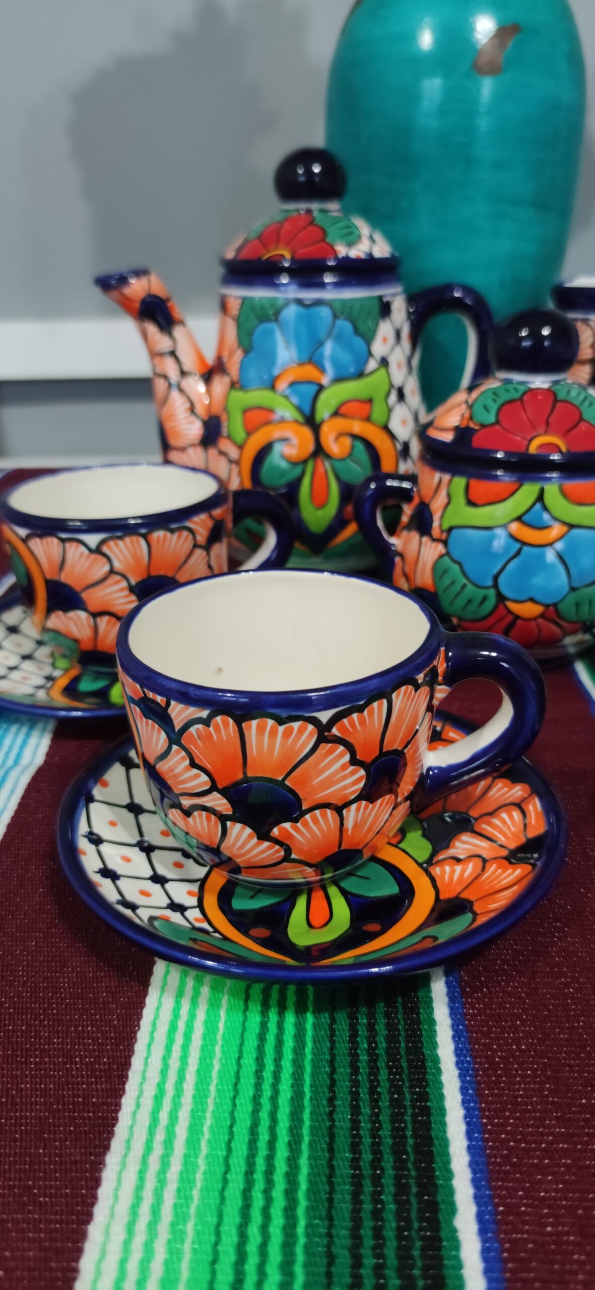 Talavera- Style Hand Painted 15 Pieces Tea Set