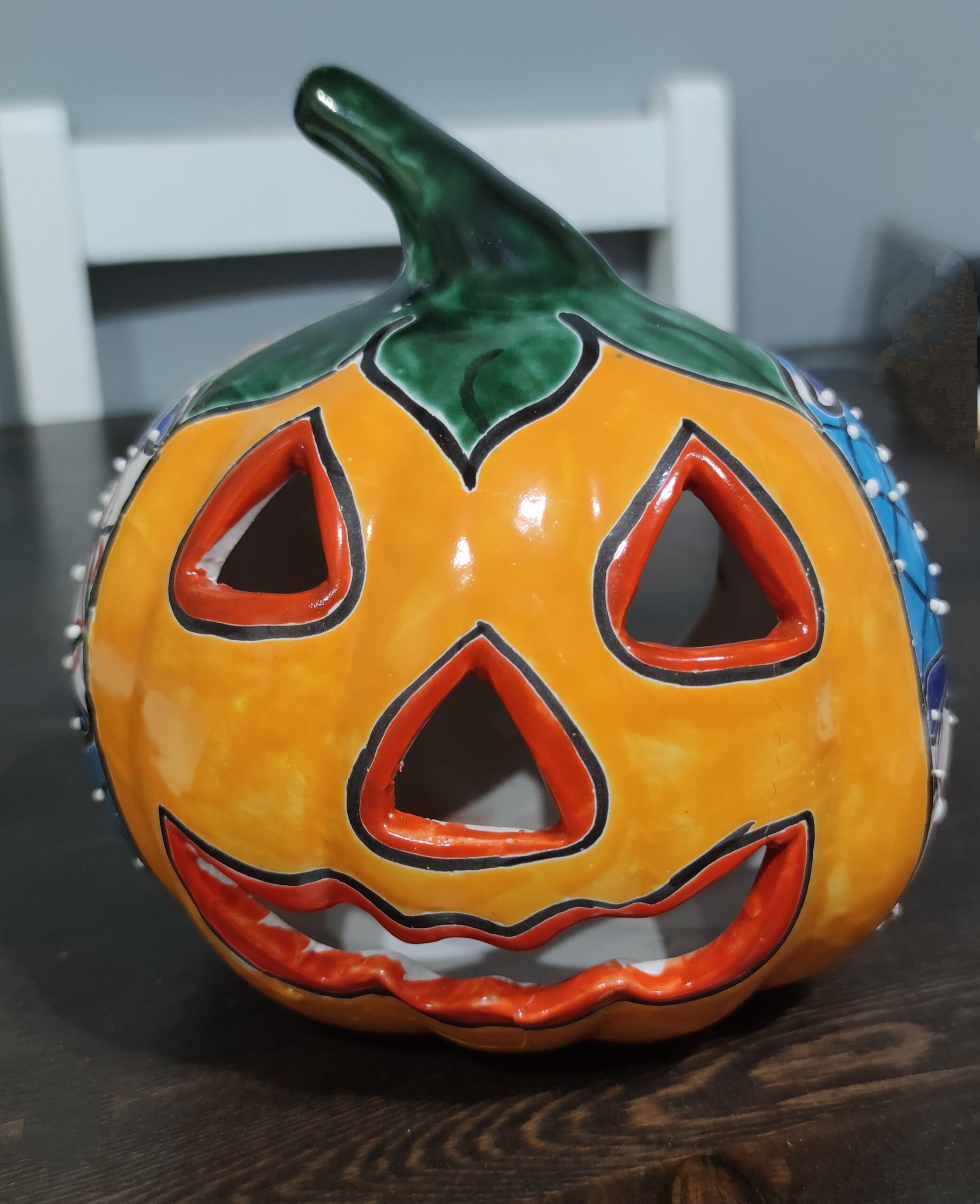 Mexican Hand-Painted Halloween Pumpkin Lantern