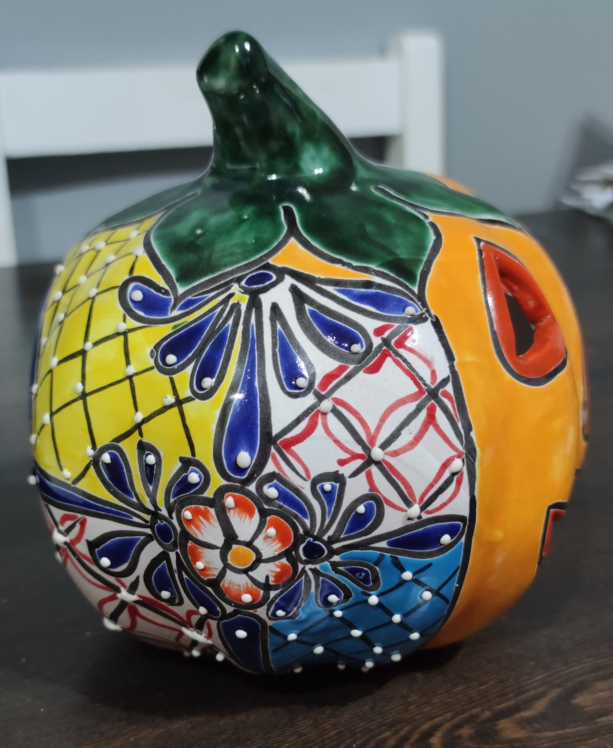 Mexican Hand-Painted Halloween Pumpkin Lantern