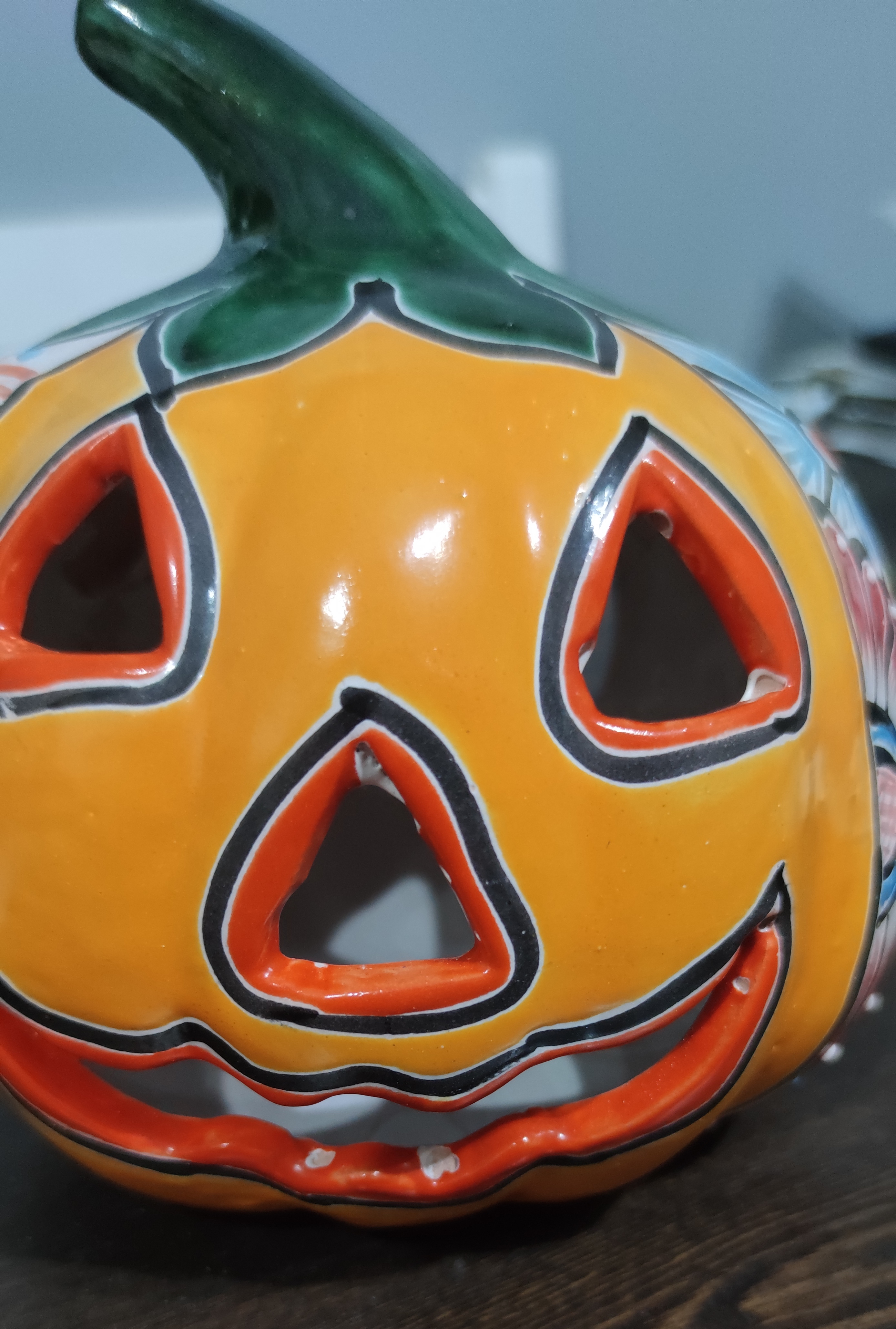 Mexican Hand-Painted Halloween Pumpkin Lantern