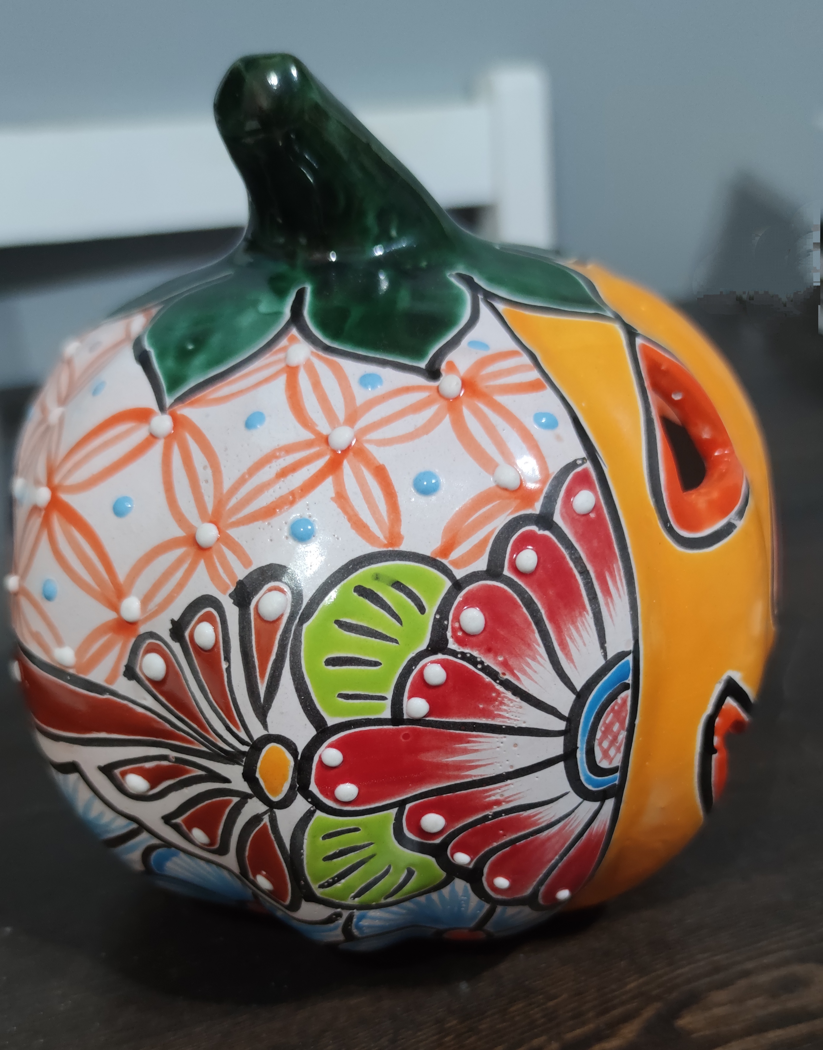 Mexican Hand-Painted Halloween Pumpkin Lantern