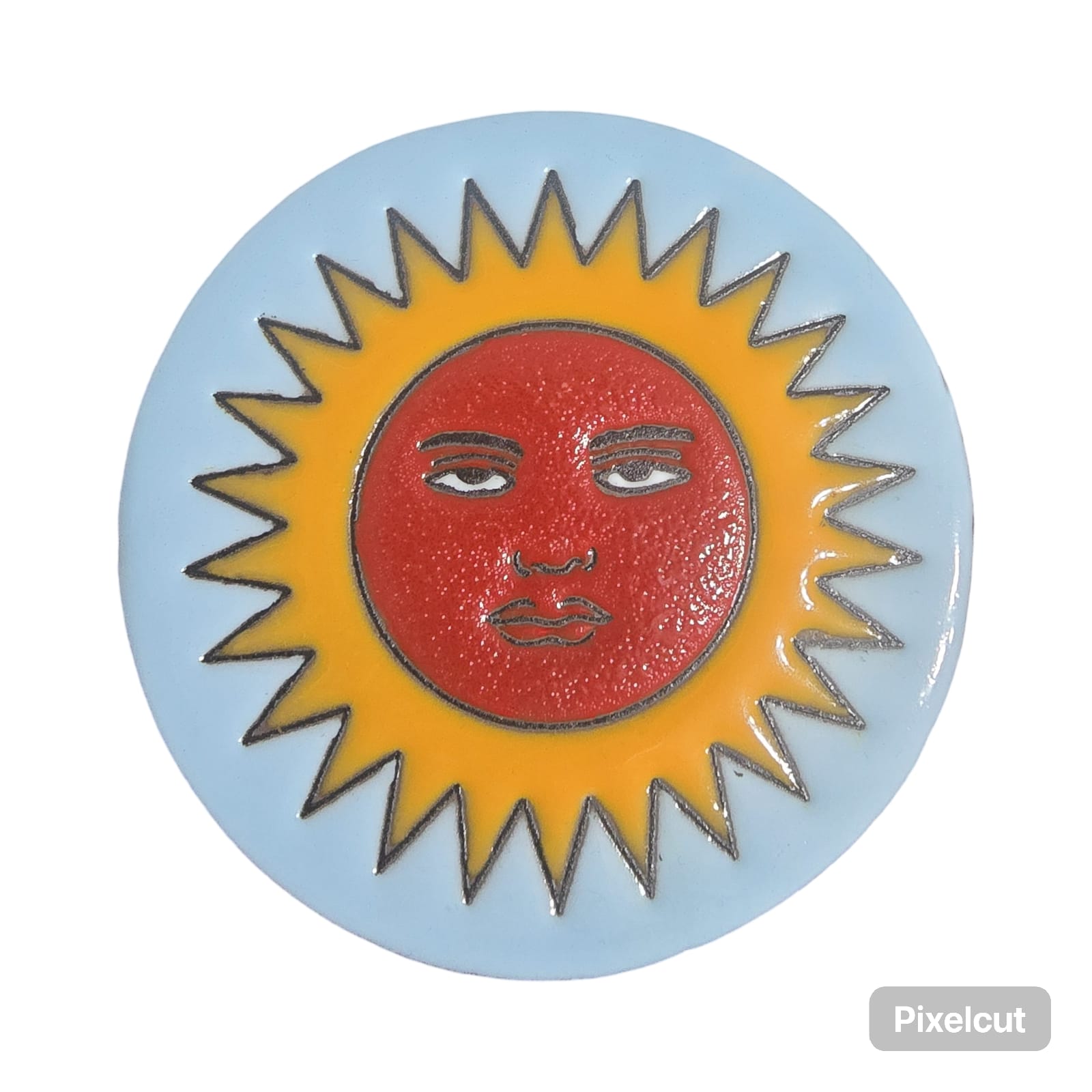 TRADITIONAL MEXICAN HAND-PAINTED CERAMIC SUN FACE COASTER