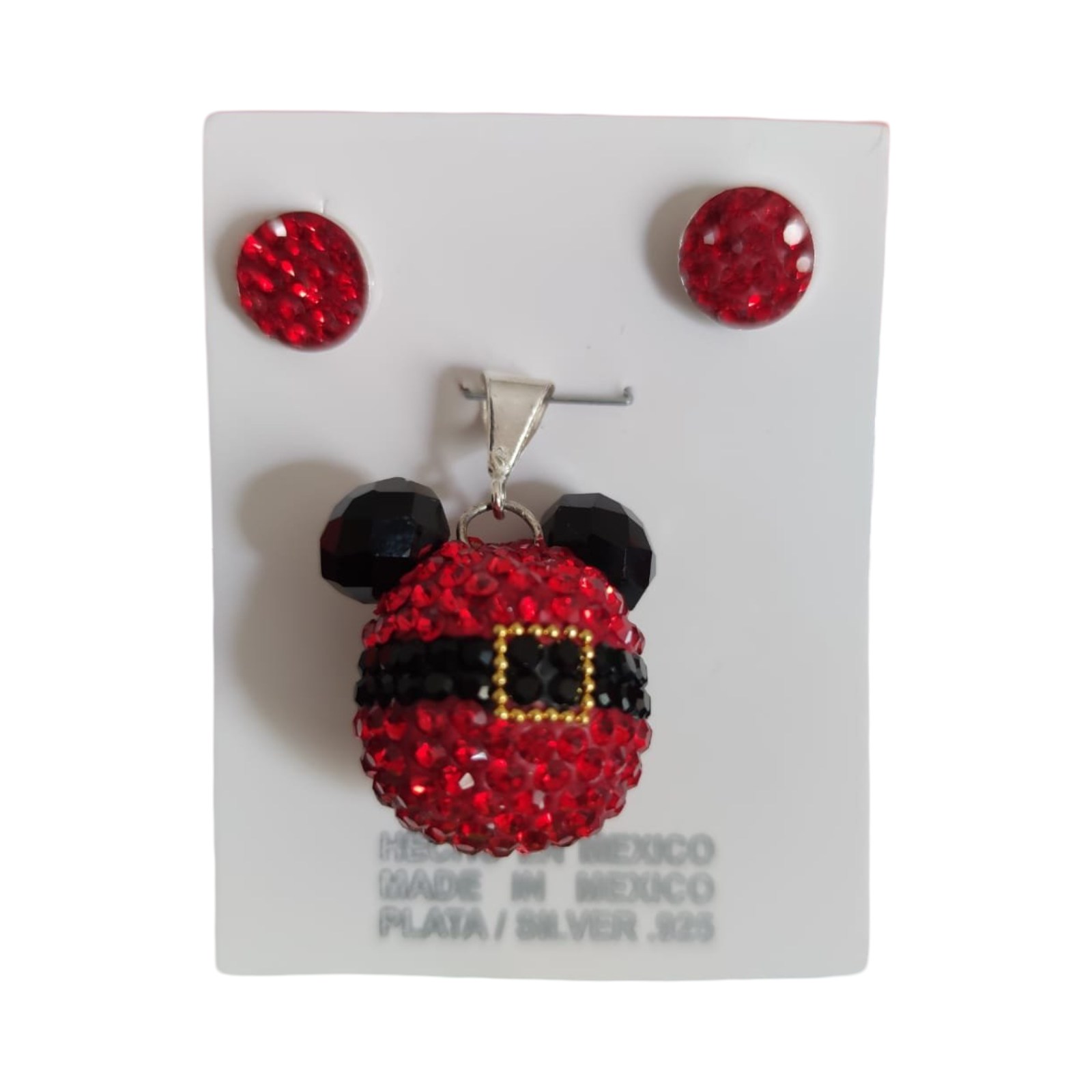 Mexican style Earrings and Pendant Mini Mouse Santa set