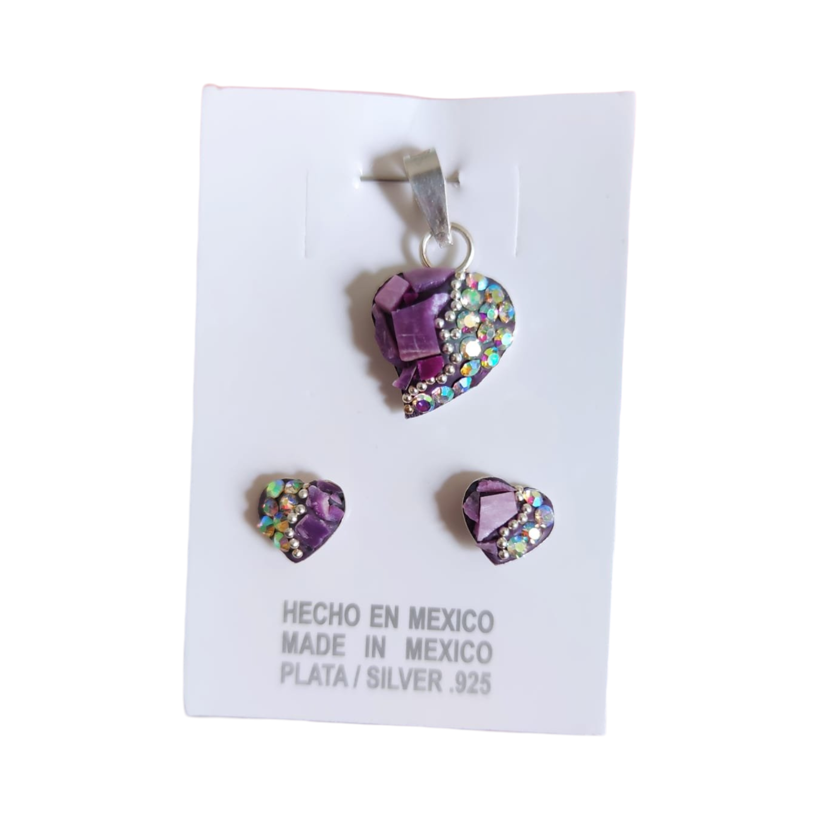 Mexican style Earrings and Pendant Mini Heart set
