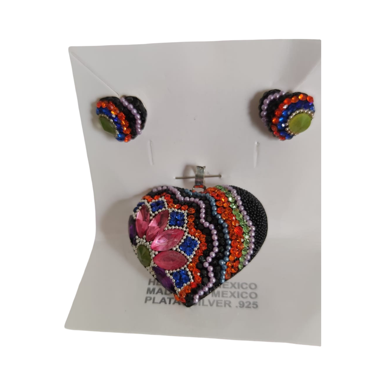 Mexican style Earrings and Pendant  Heart set